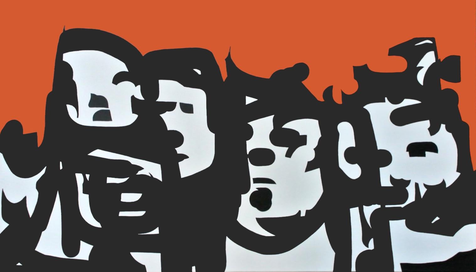 Christian Junghanns Figurative Painting - crowd#1 - Pop Art Painting, Neo Pop, orange, 21stC., modern art, abstract art