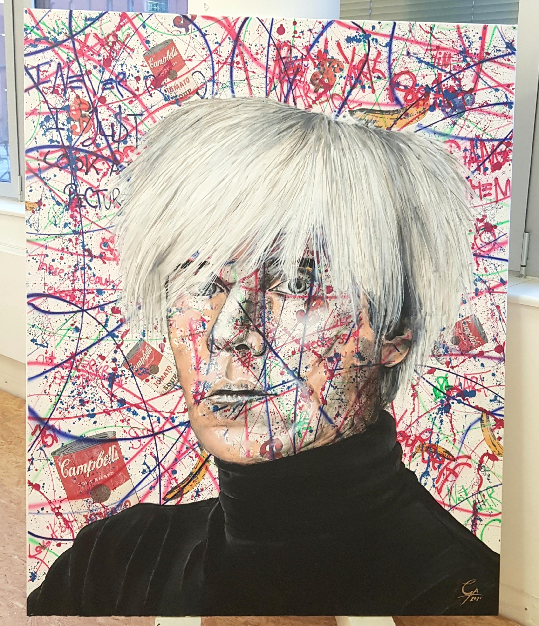 The Andy Warhol Piece - Pop Art, Warhol, Popart Style, 21stC., Contemporary Art - Gray Portrait Painting by Grafy
