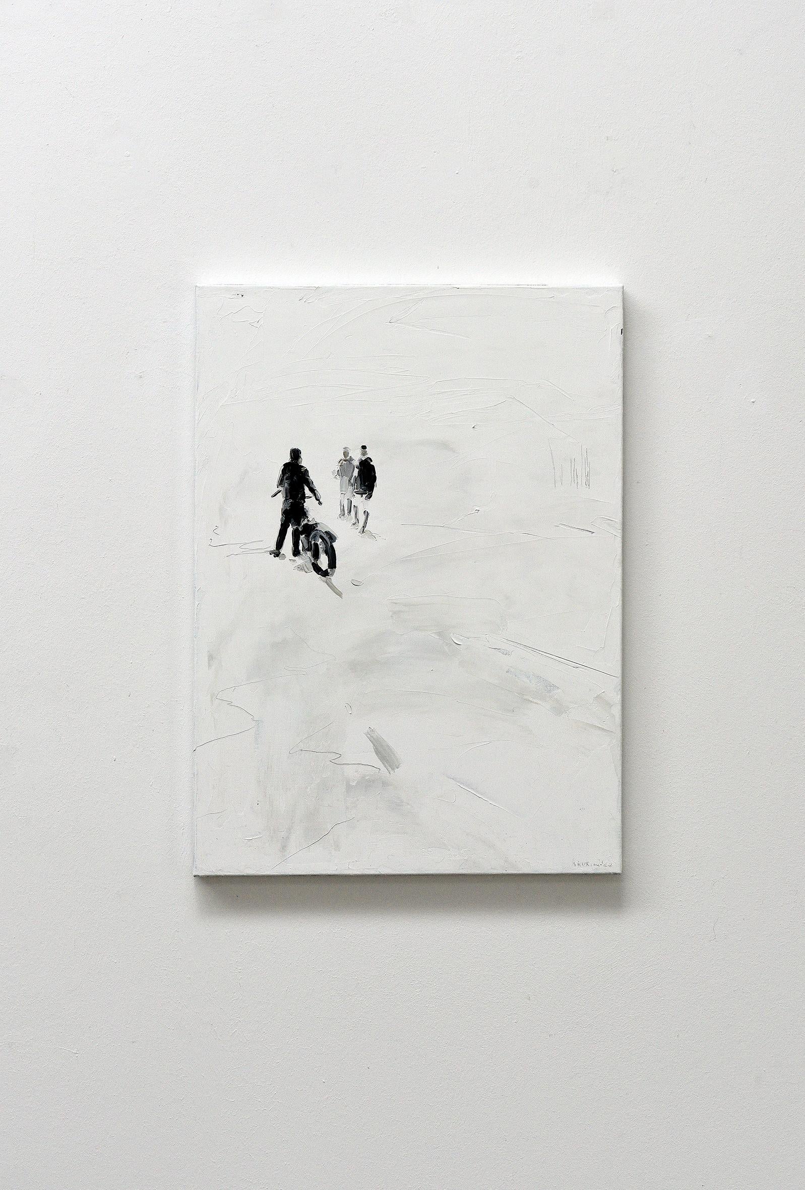 Returning - Minimalist, Oil on Canvas, 21st Century,  Figurative Painting, White For Sale 1