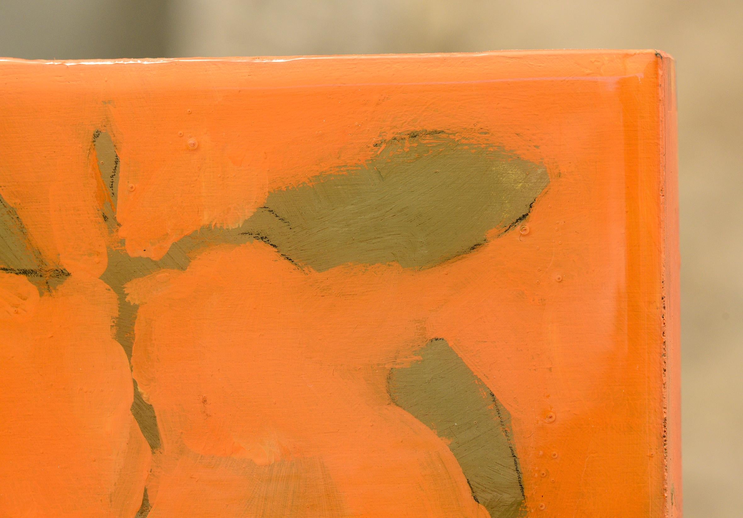Astwerk_86 - Minimalist, Acrylic, Resin on Wood, 21st Century, Floral Painting - Orange Landscape Painting by Joanna Skurska