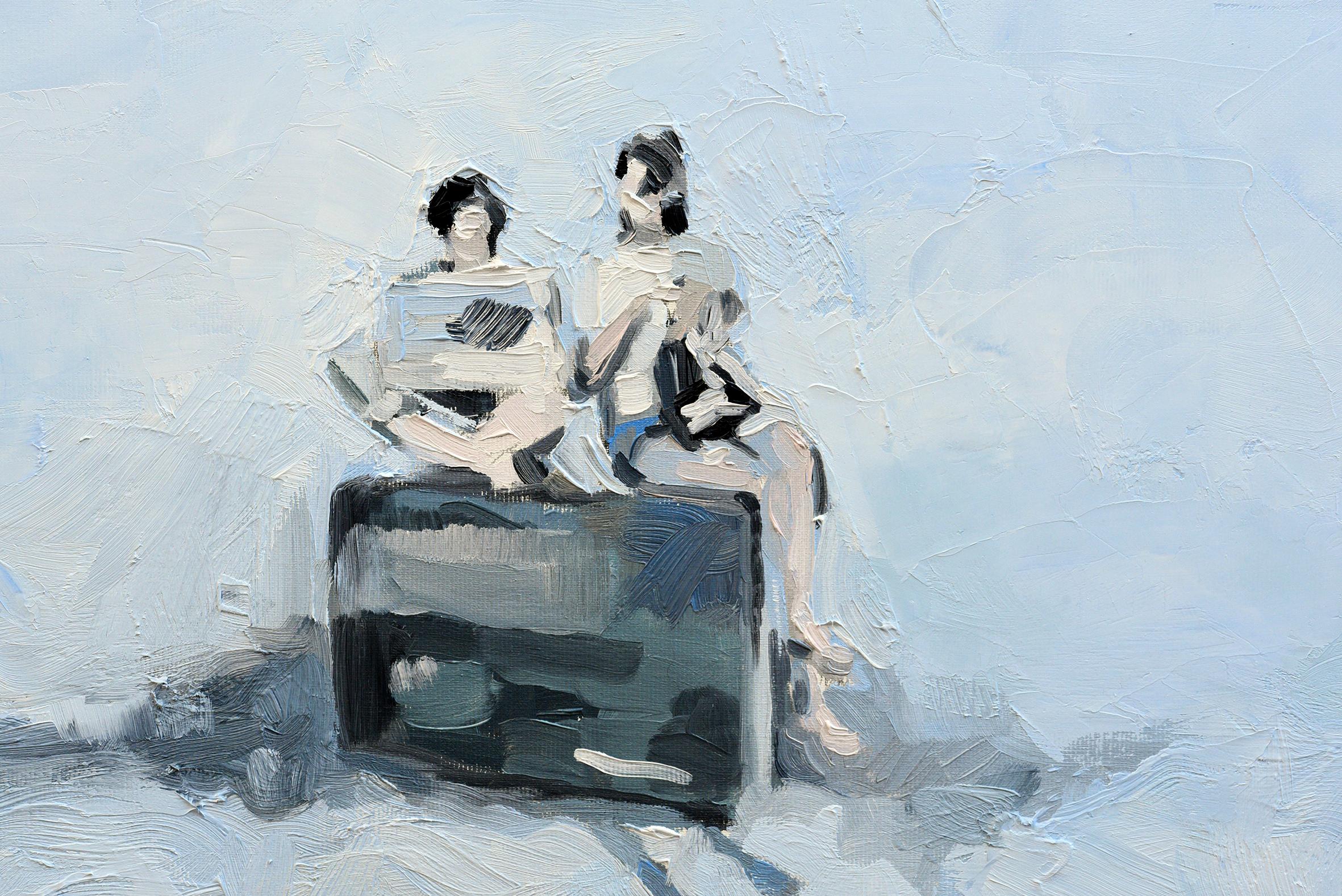 Waiting - Minimalist, Oil on Canvas, 21st Century,  Figurative Painting, White For Sale 1