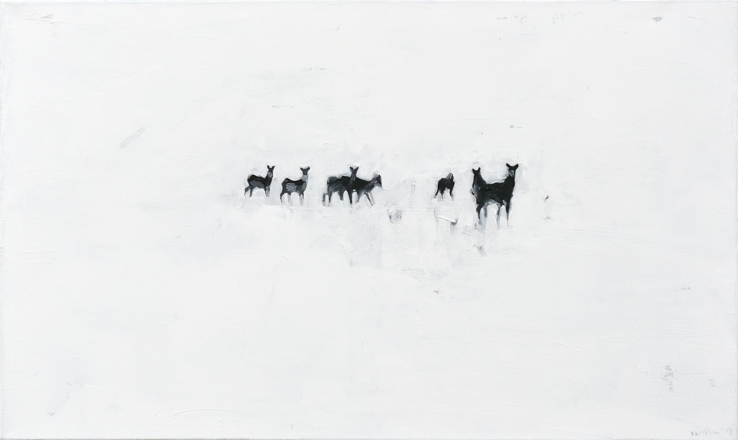 Leszek Skurski Figurative Painting - Roe Deers - Minimalist, Oil on Canvas, 21st Century, Animals Painting