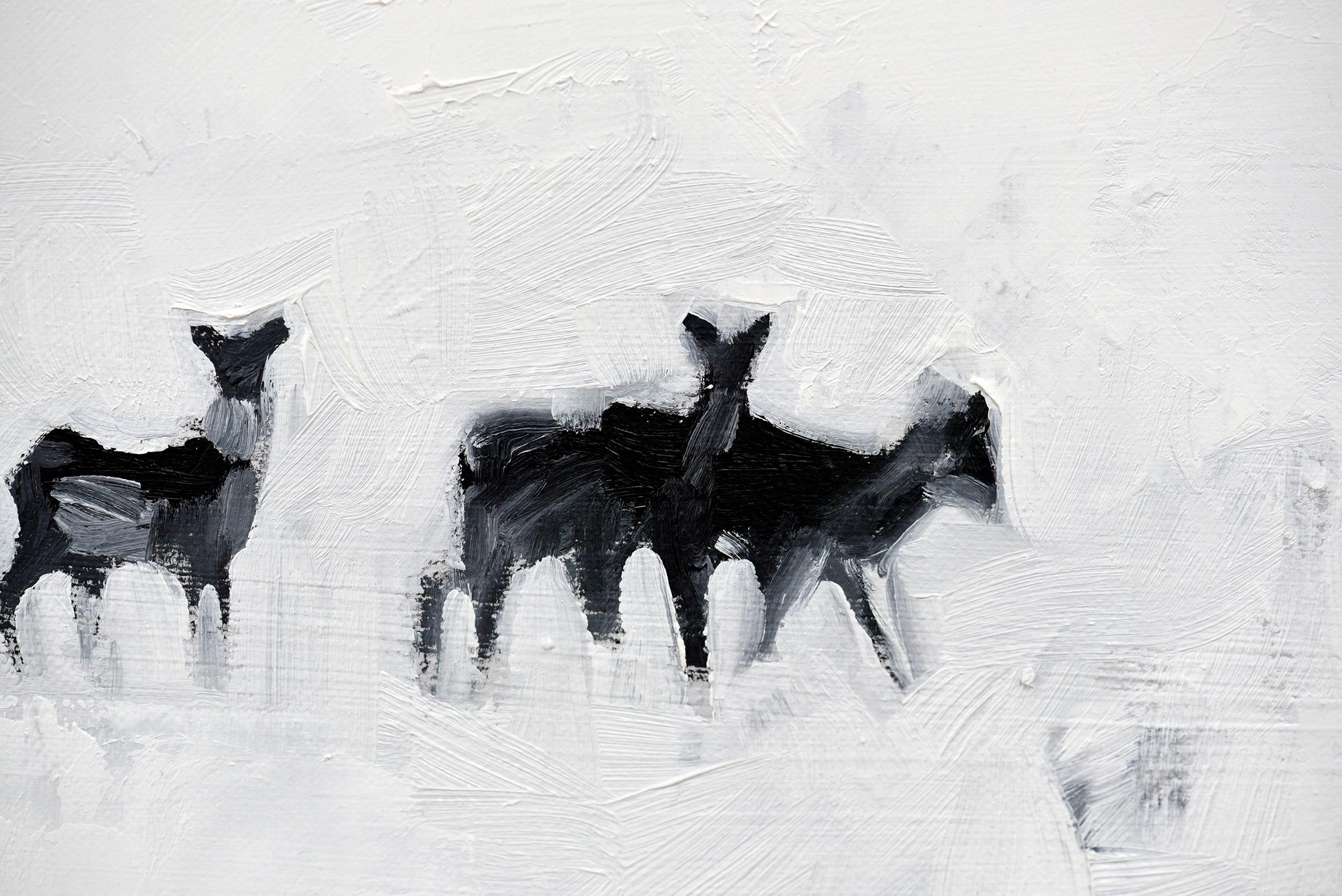 Roe Deers - Minimalist, Oil on Canvas, 21st Century, Animals Painting For Sale 2