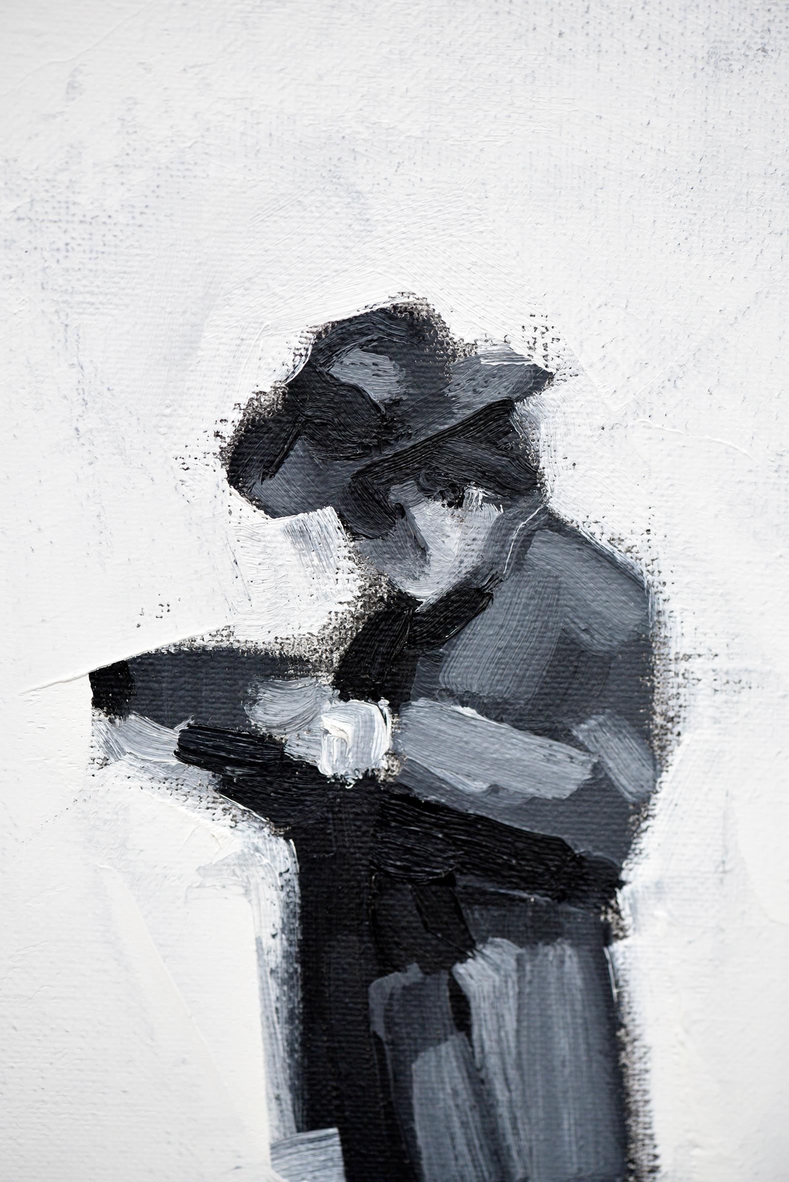 Lonely Cowboy - Minimalist, Oil on Canvas, 21st Century, Figurative Painting For Sale 1
