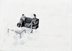 Sitting In Twos - Minimalist, Oil on Canvas, 21st Century, Figurative Painting