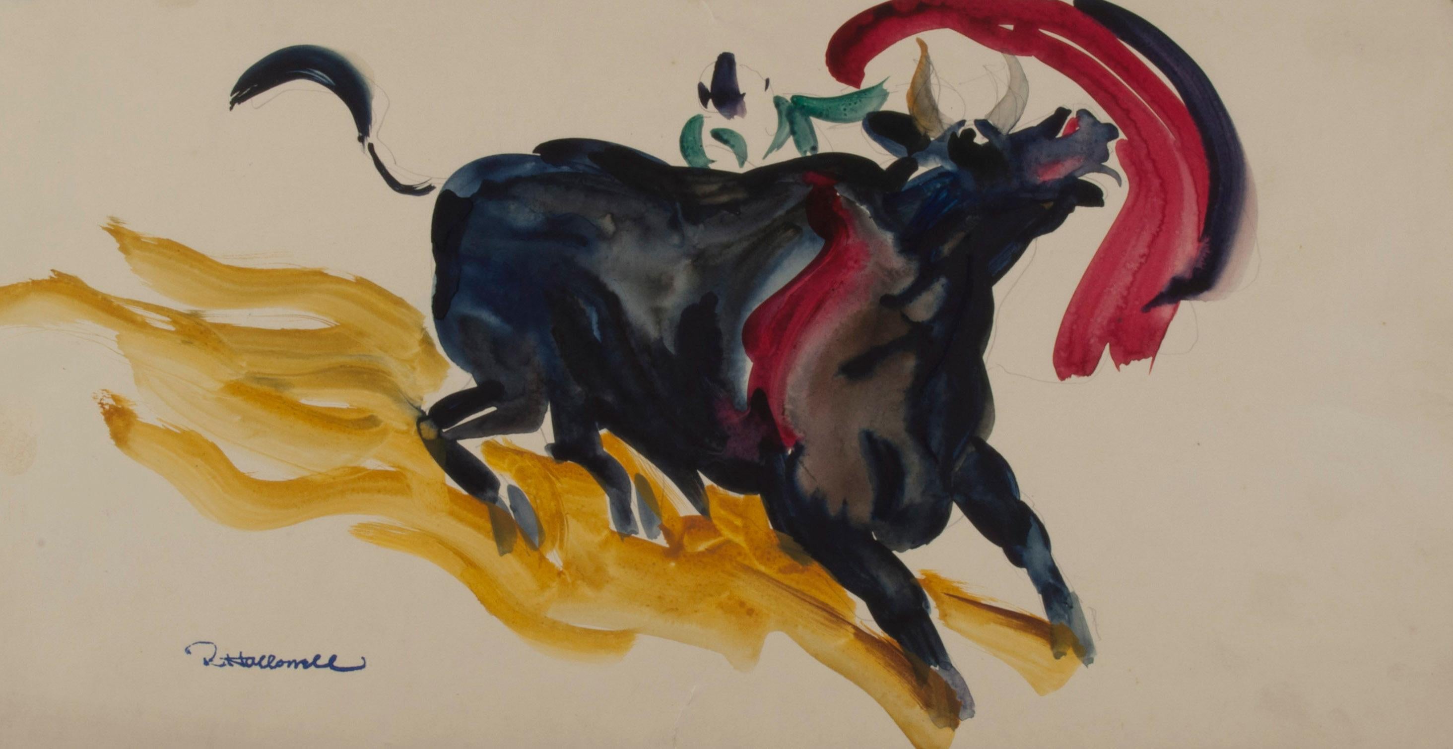 Robert Hallowell Animal Art - Bull engaging the muleta (Bull Fight)