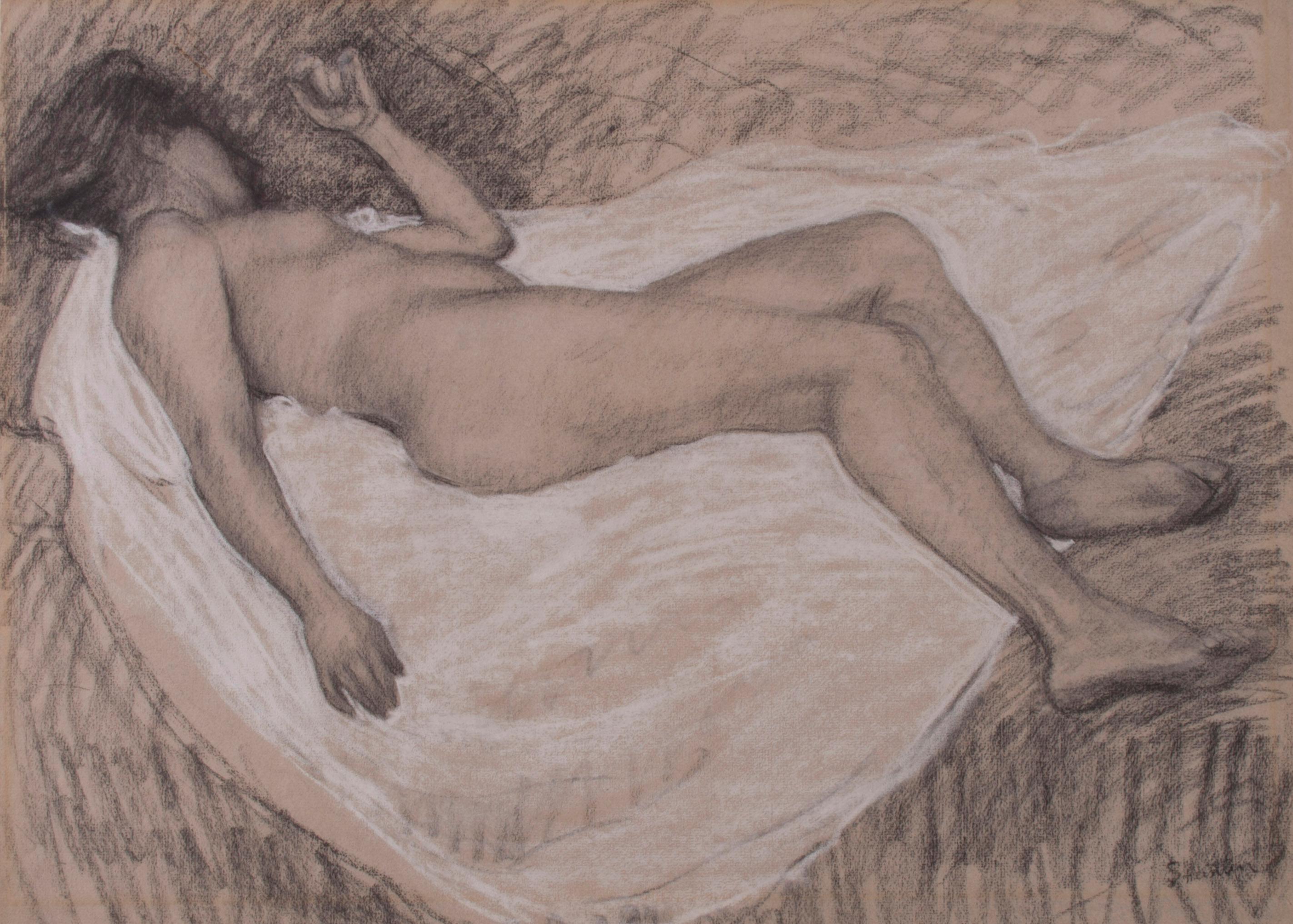 Théophile Alexandre Steinlen Figurative Art - Femme nue de dos allongee