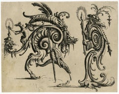 Grotesque with two hybrid gristly creatures facing each other