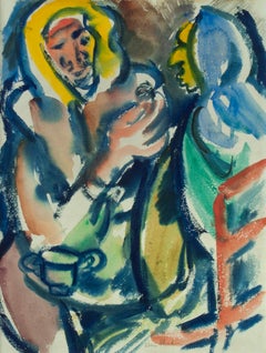 Untitled (Double sided watercolor) Recto: Figures seated at a table