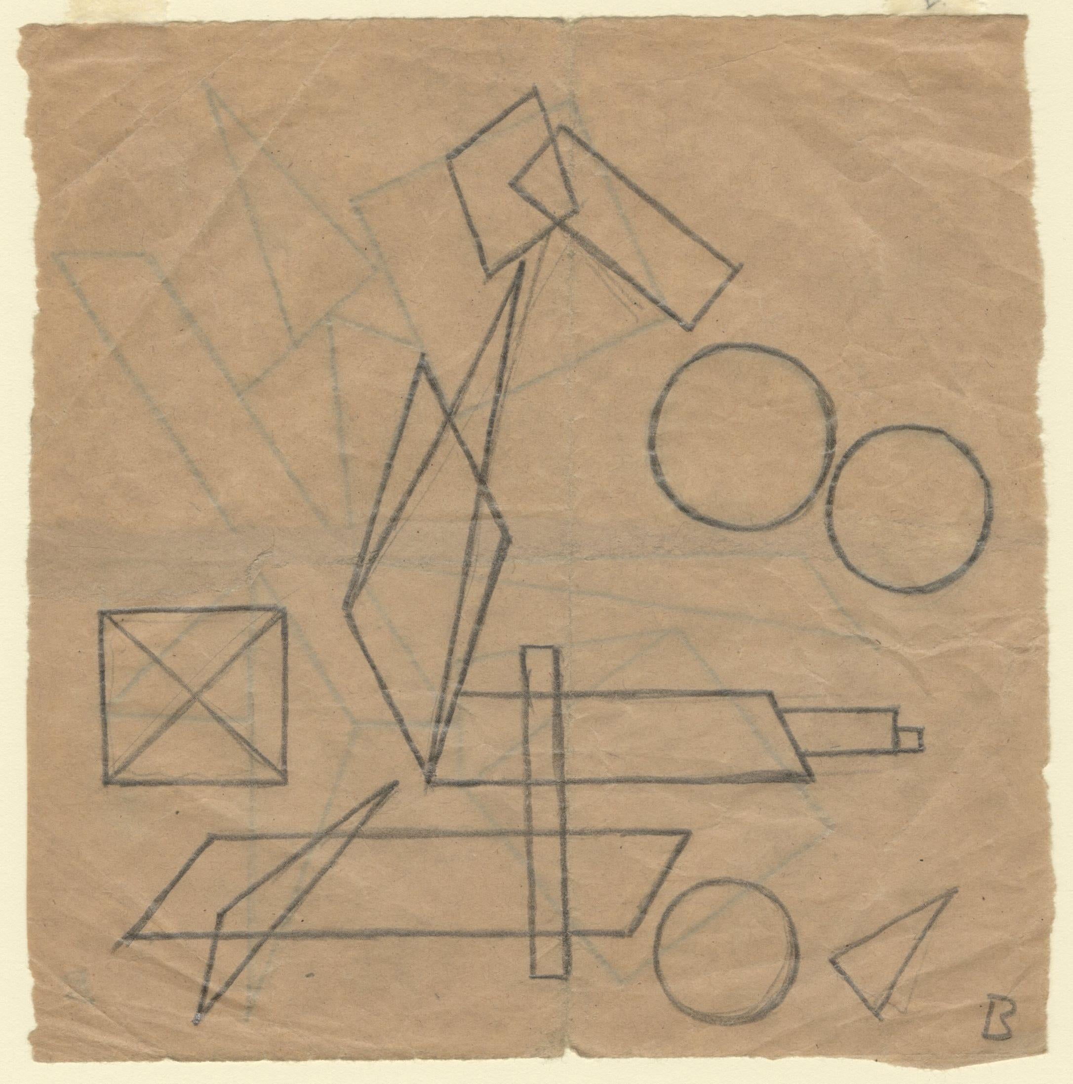 Rudolf Bauer Abstract Drawing – Objektive Zeichnung (Doppelseitige Komposition)