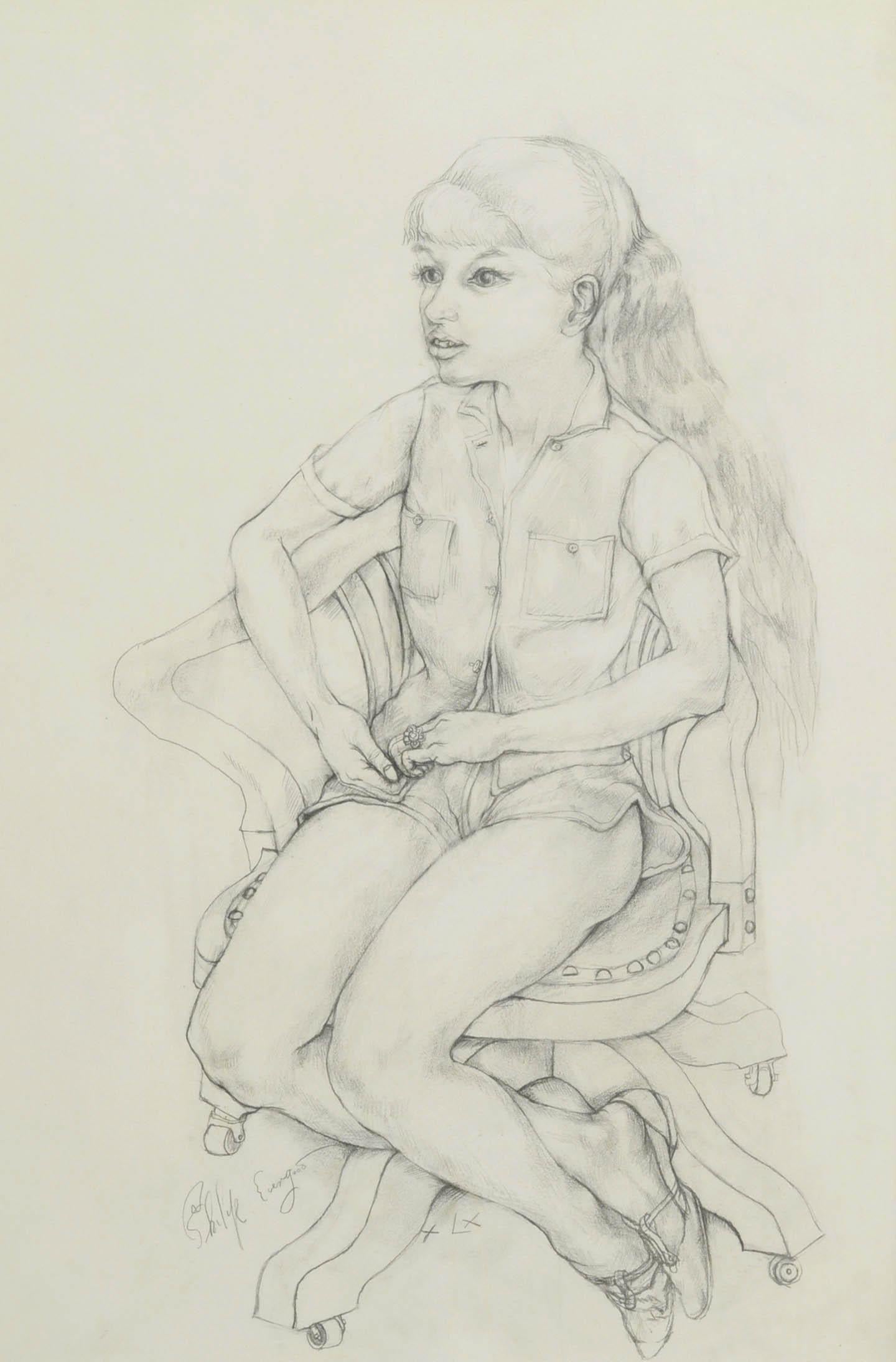 Philip Evergood Figurative Art - Girl in a Swivel Chair