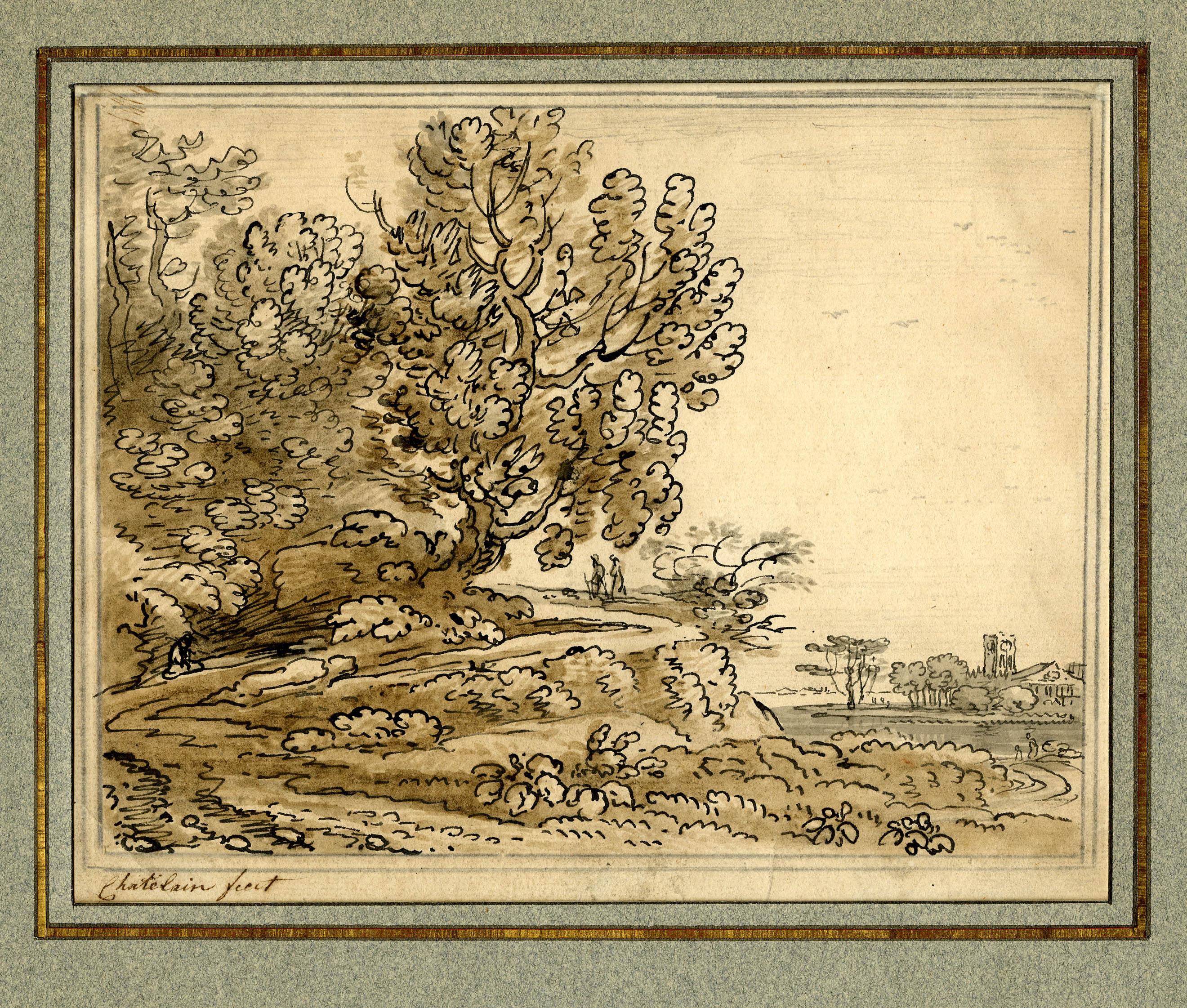 Jean Baptiste Claude Chatelain Landscape Art – Landschaft mit Figuren im englischen Landhausstil