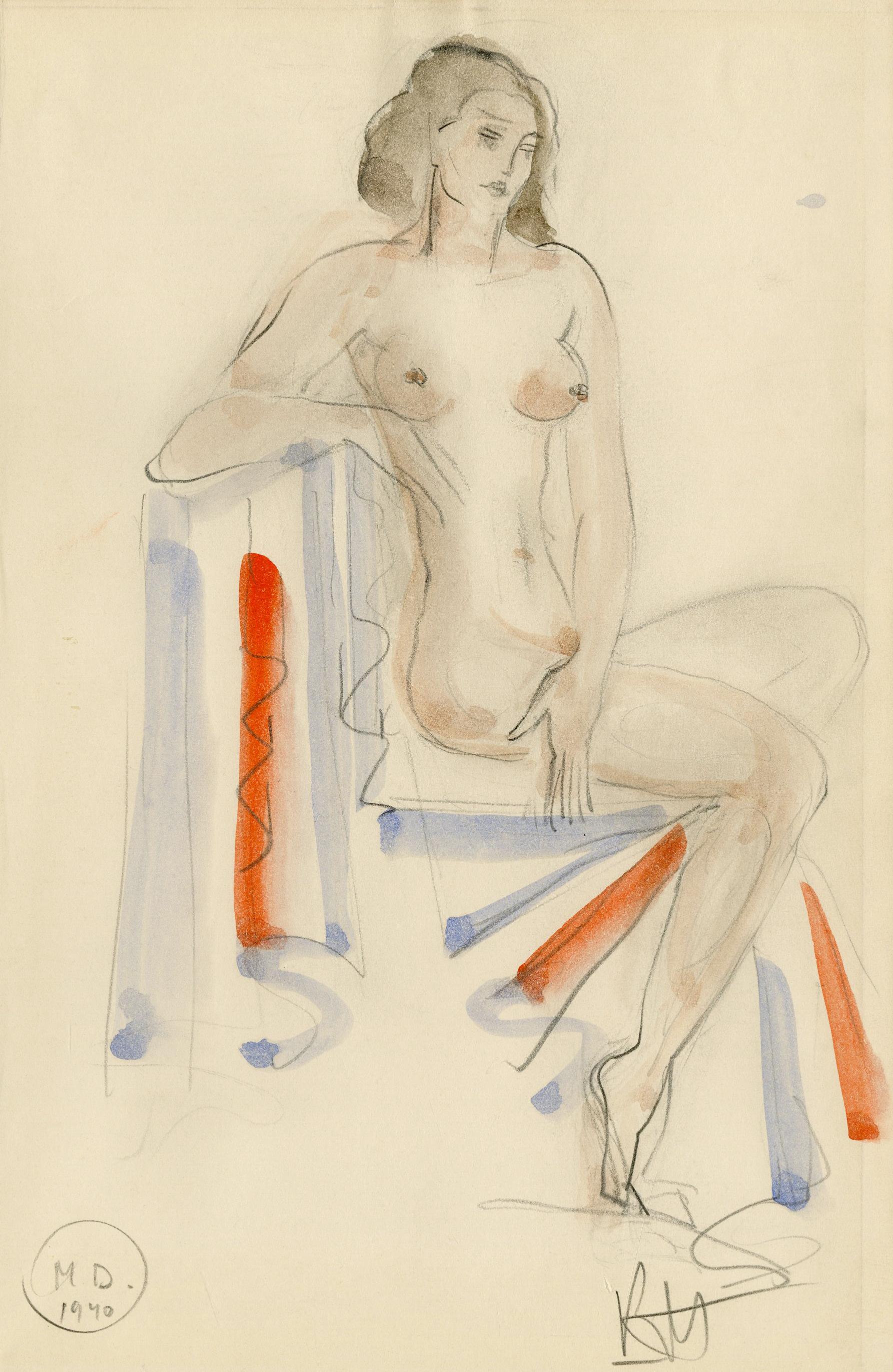 Untitled (Seated Female Nude facing right) - Art by Boris Lovet-Lorski