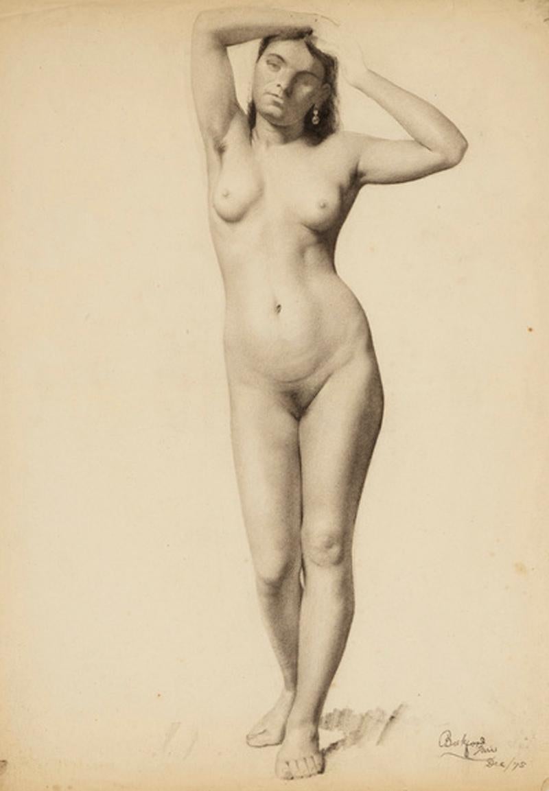 Academic Study of Female Nude, Arms Raised - Art by Nelson Norris Bickford
