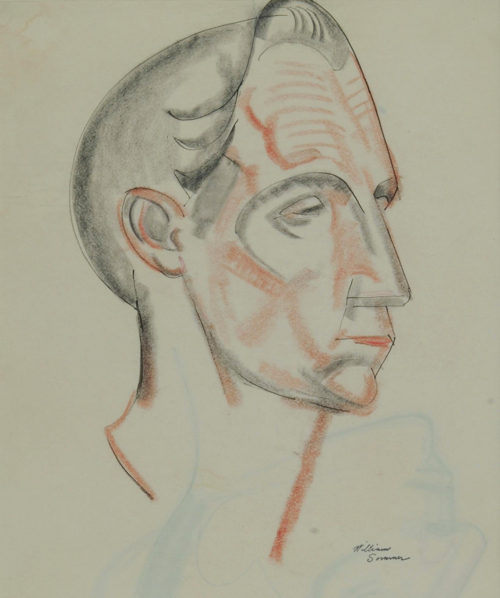 William Sommer Figurative Art - Head of a Man (recto) Sketch of a Man's Head (verso)