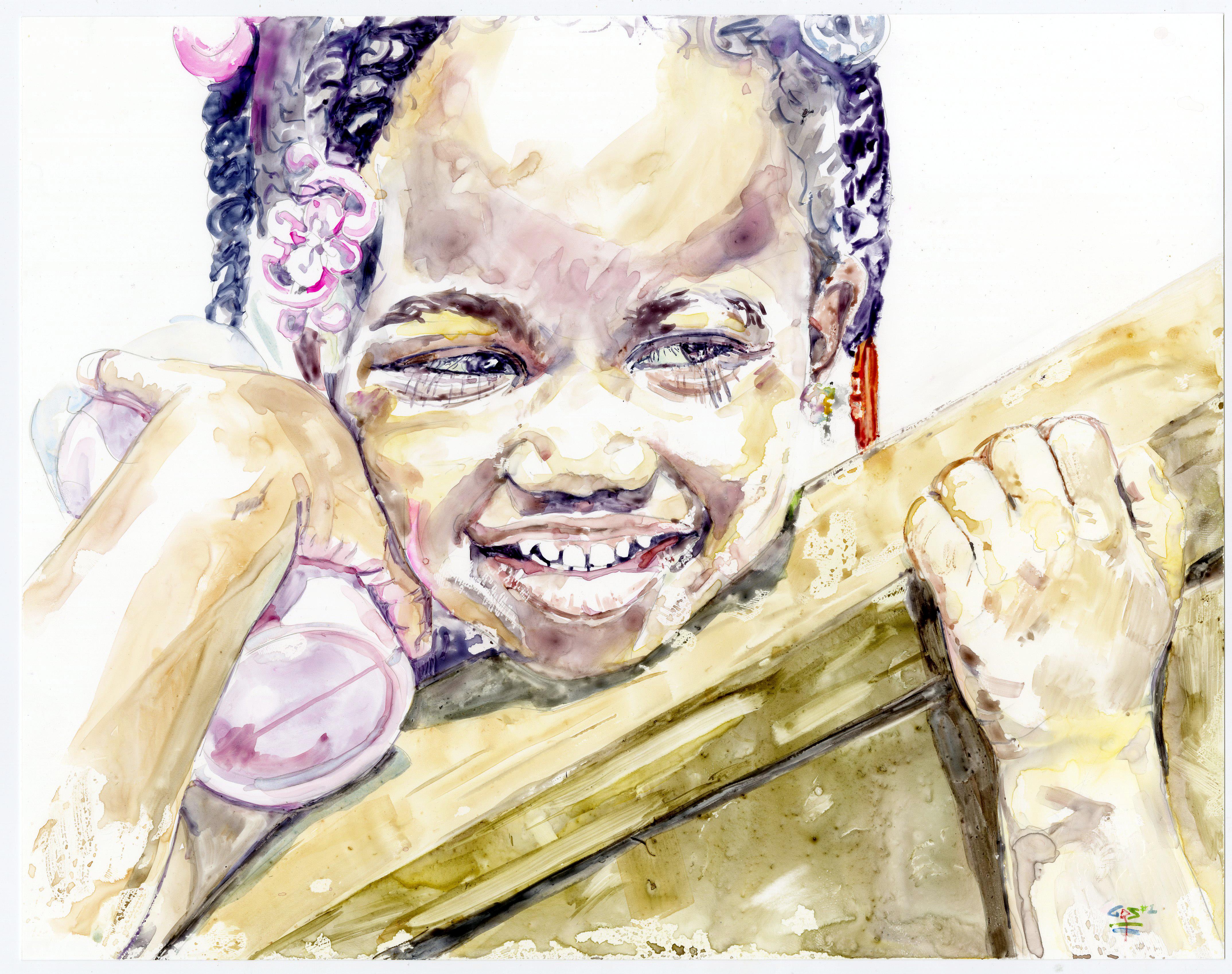 Darius Steward Figurative Art - Stolen Moments, Attitude Shift #3     (Emily with a Sippy Cup Smiling)