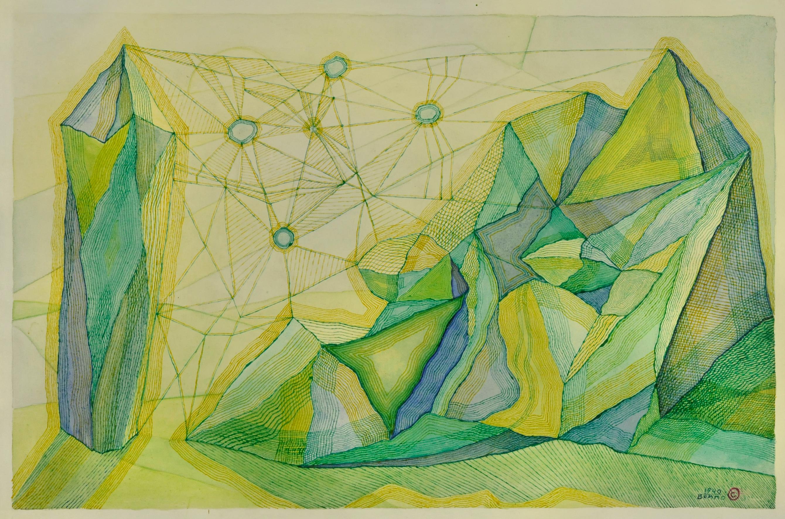 Benjamin G. Benno Abstract Drawing – Cobwebs und Felsen