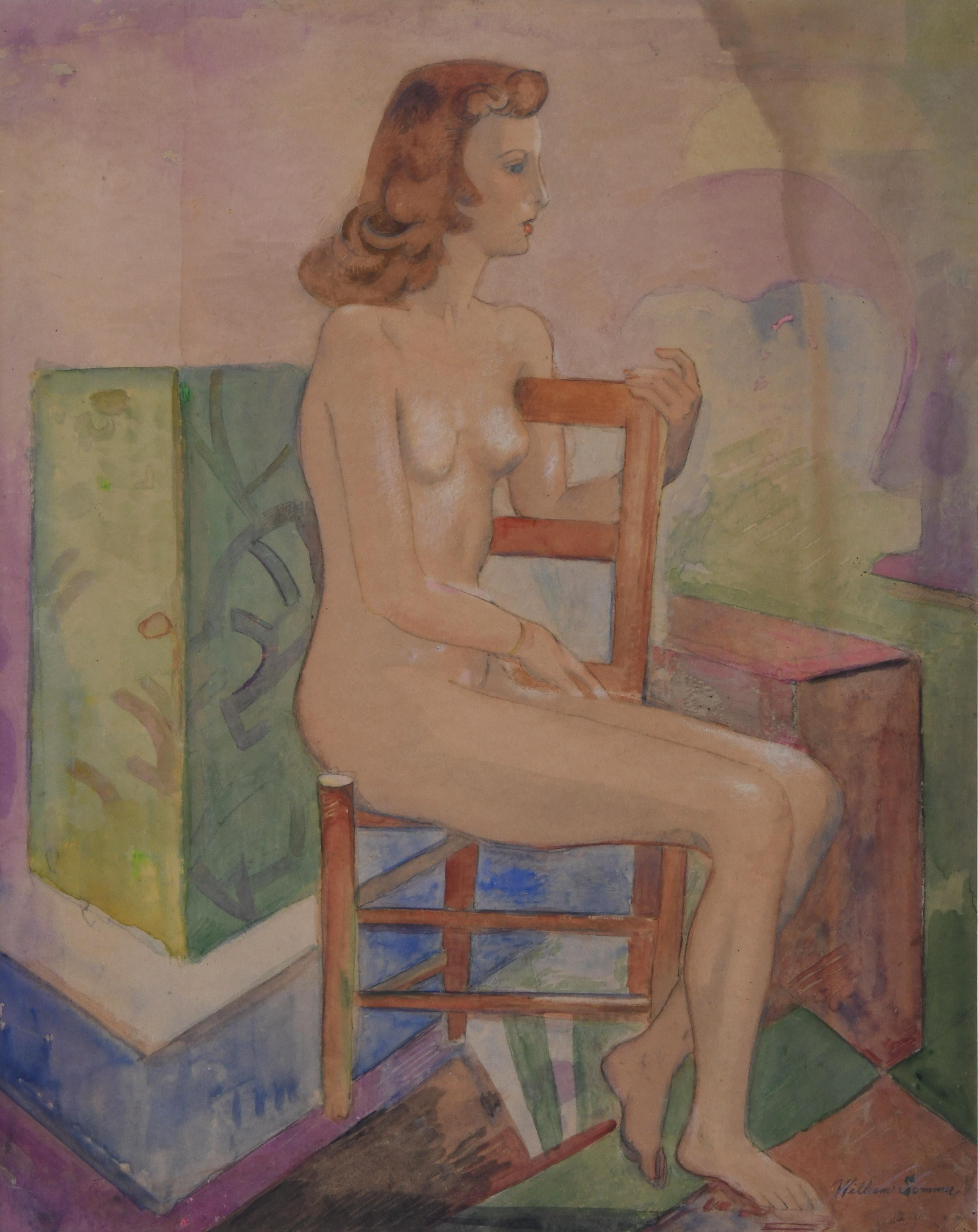 Nude Woman in Chair - Art by William Sommer