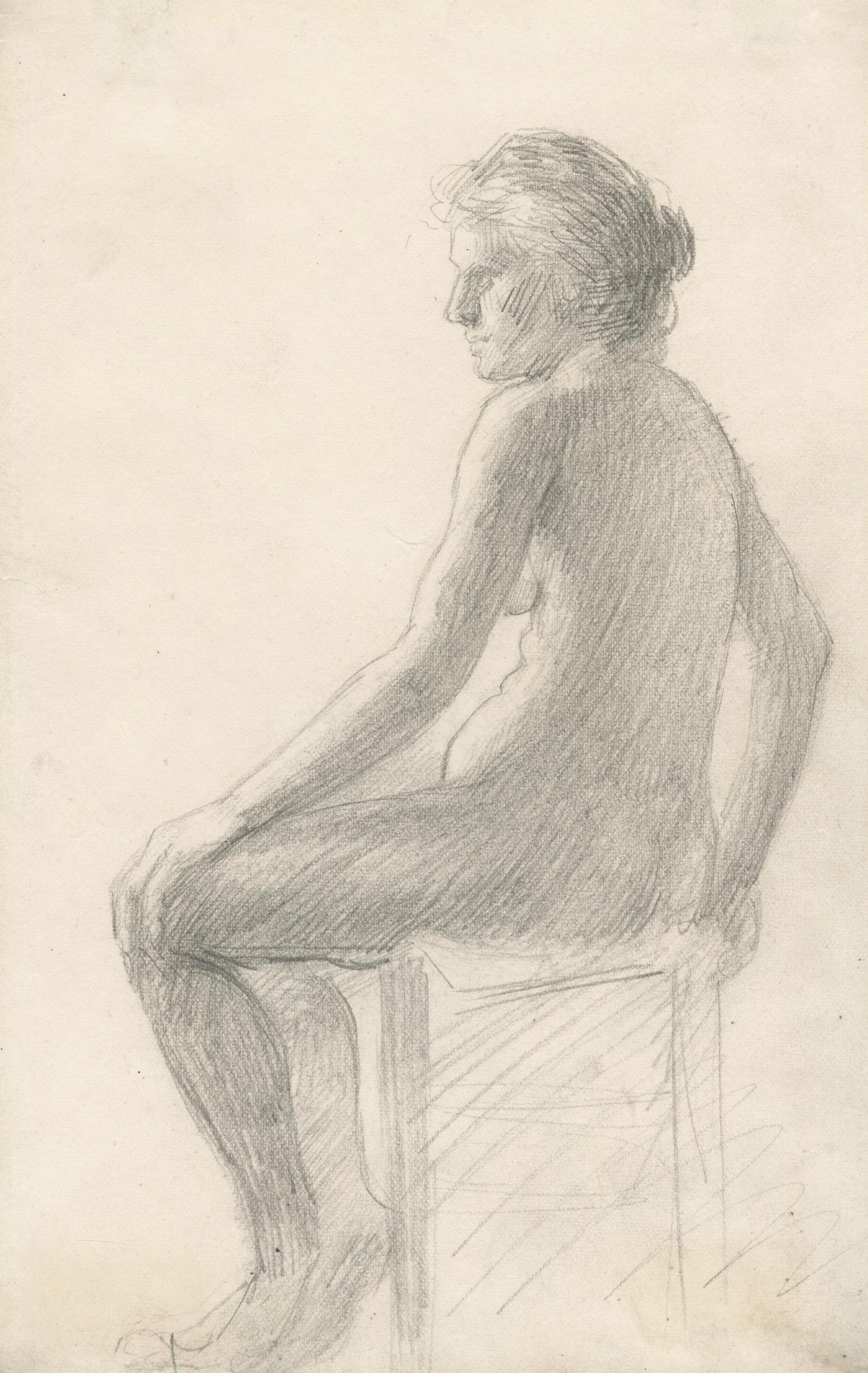 Side View Seated Female Nude - Art by Frank Duveneck