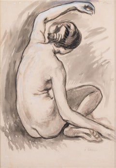 Femme assise nue avec un bras lev au-dessus de sa tte Sitzender weiblicher Akt ...