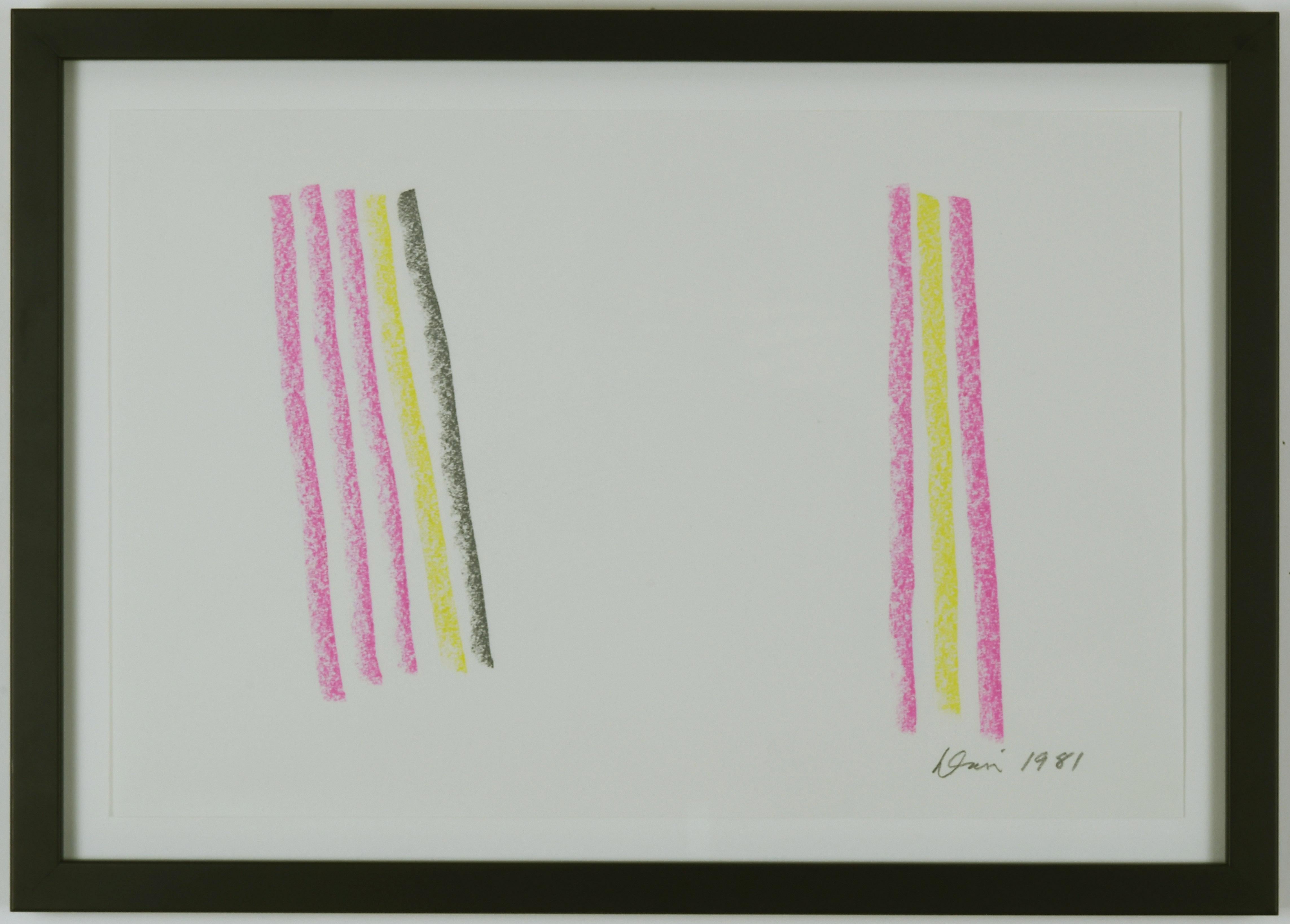 Gene Davis Abstract Drawing - Untitled (Yellow, Gray and Pink)