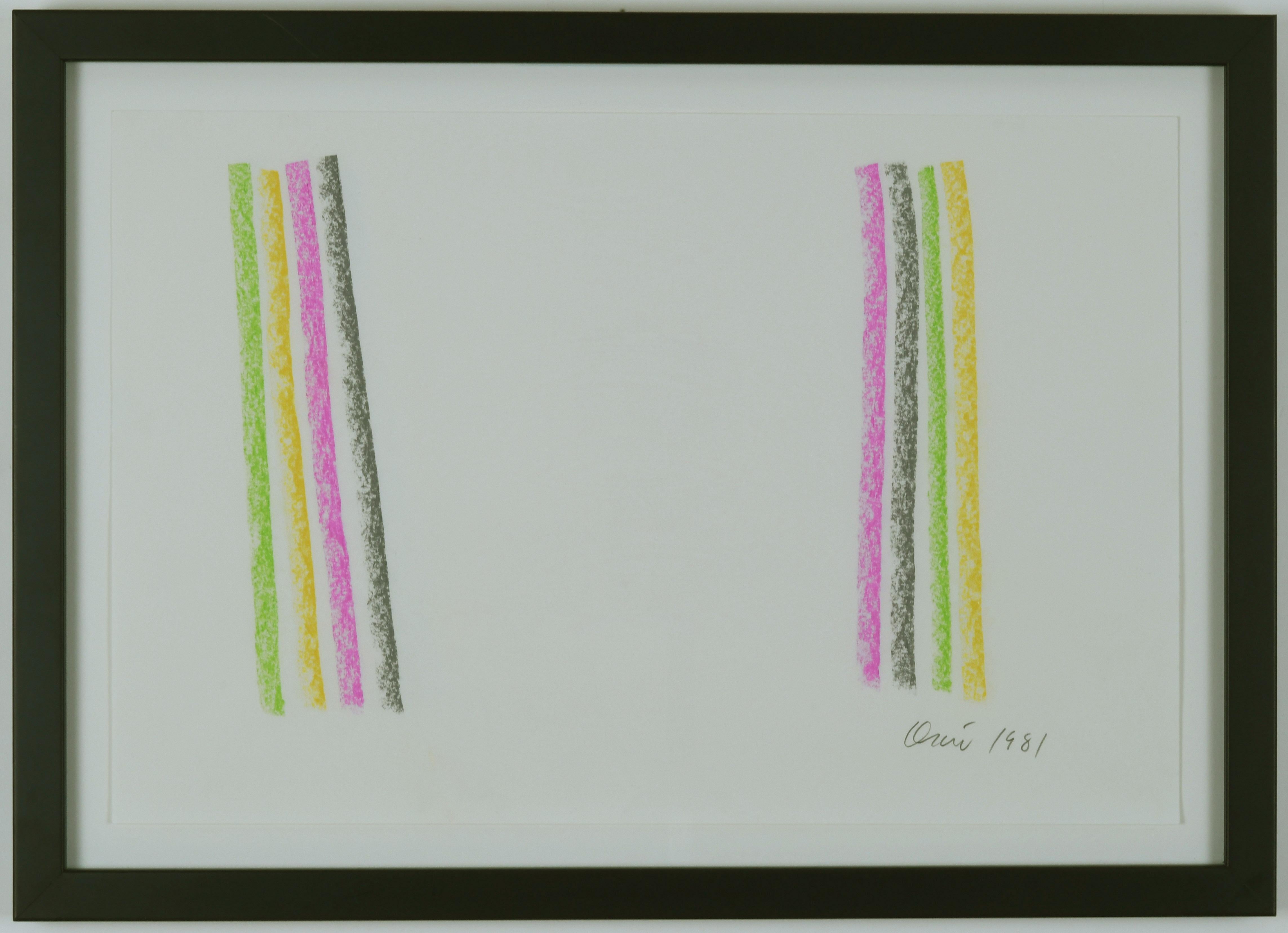 Gene Davis Abstract Drawing - Untitled (Yellow Green, Gray and Pink)