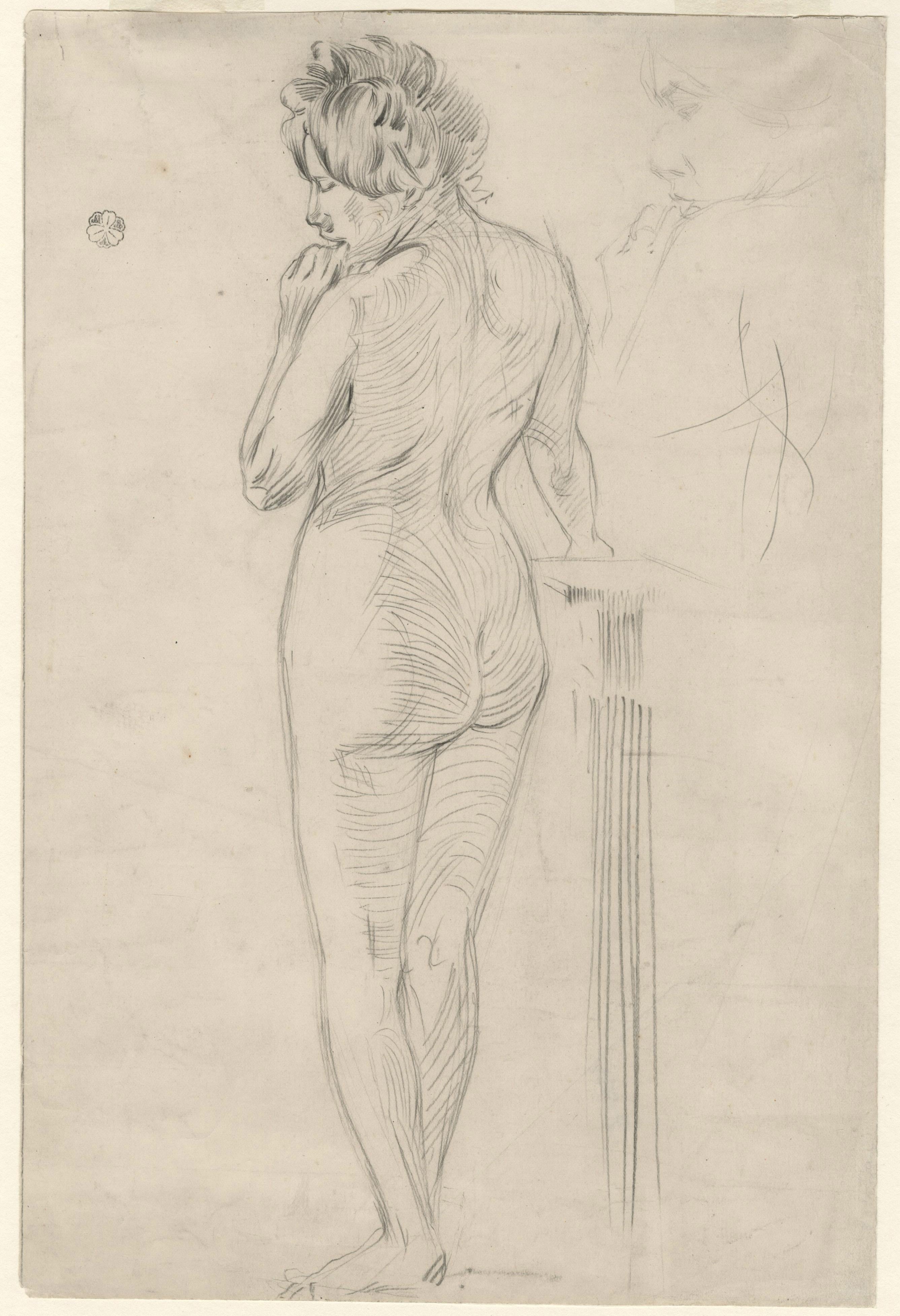 Standing Nude, hand on a plinth - Art by Unknown