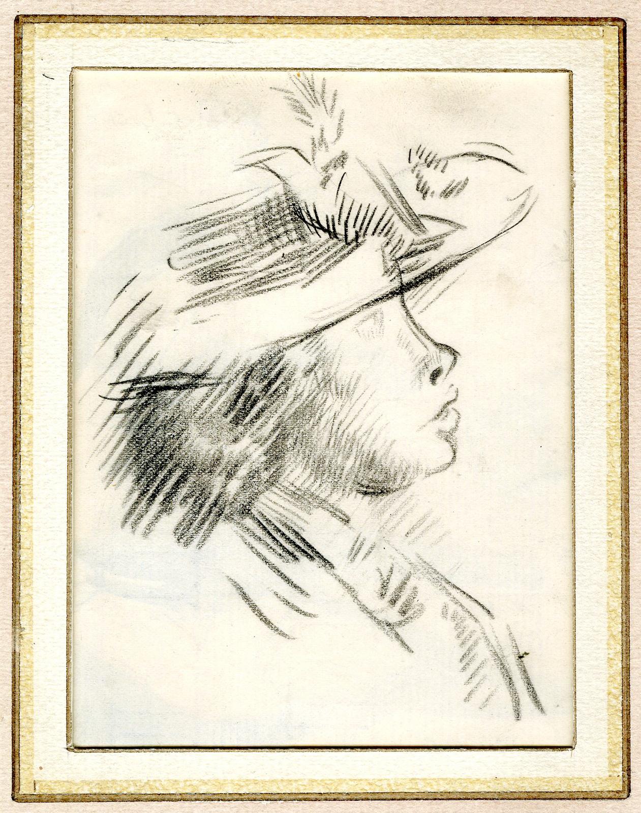 Sir William Orpen Figurative Art – Skizze des Kopfes einer Frau im Profil