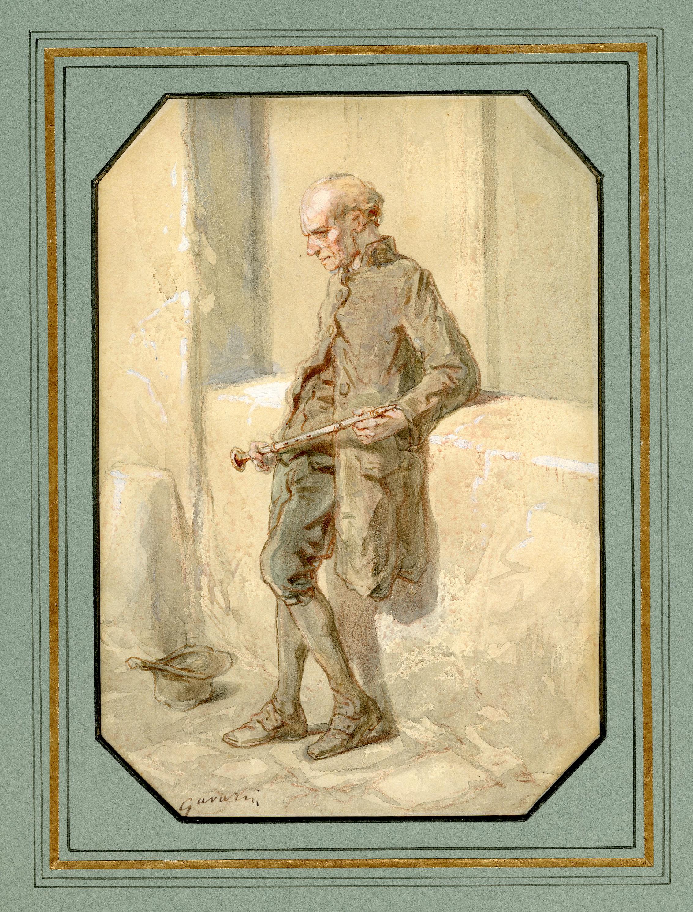Figurative Art di Paul Gavarni (Guillaume Sulpice Chevalier) - Senza titolo (Musicista con clarinetto)