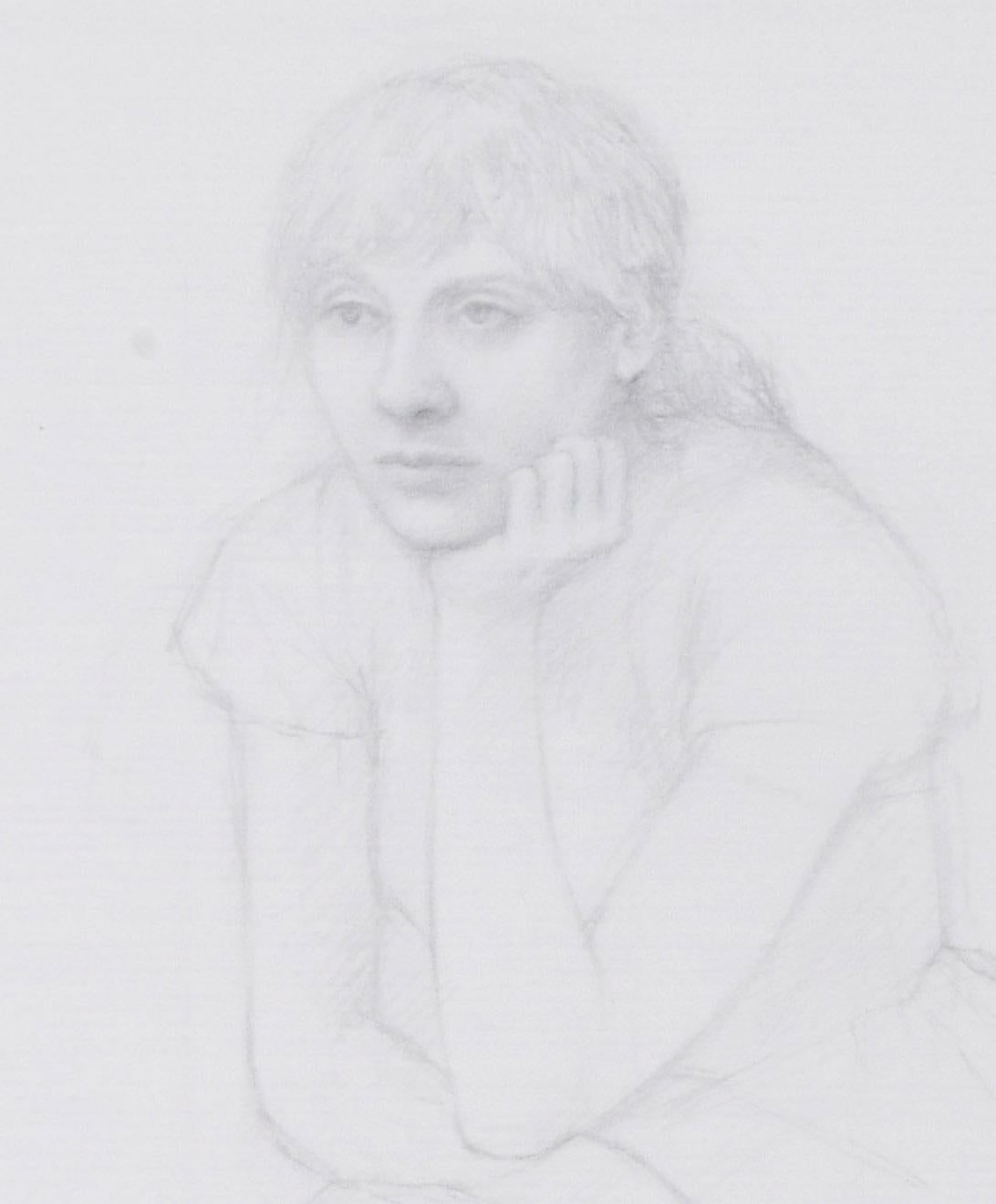 Femme assise, main gauche au menton - Gris Figurative Art par William H. Bailey