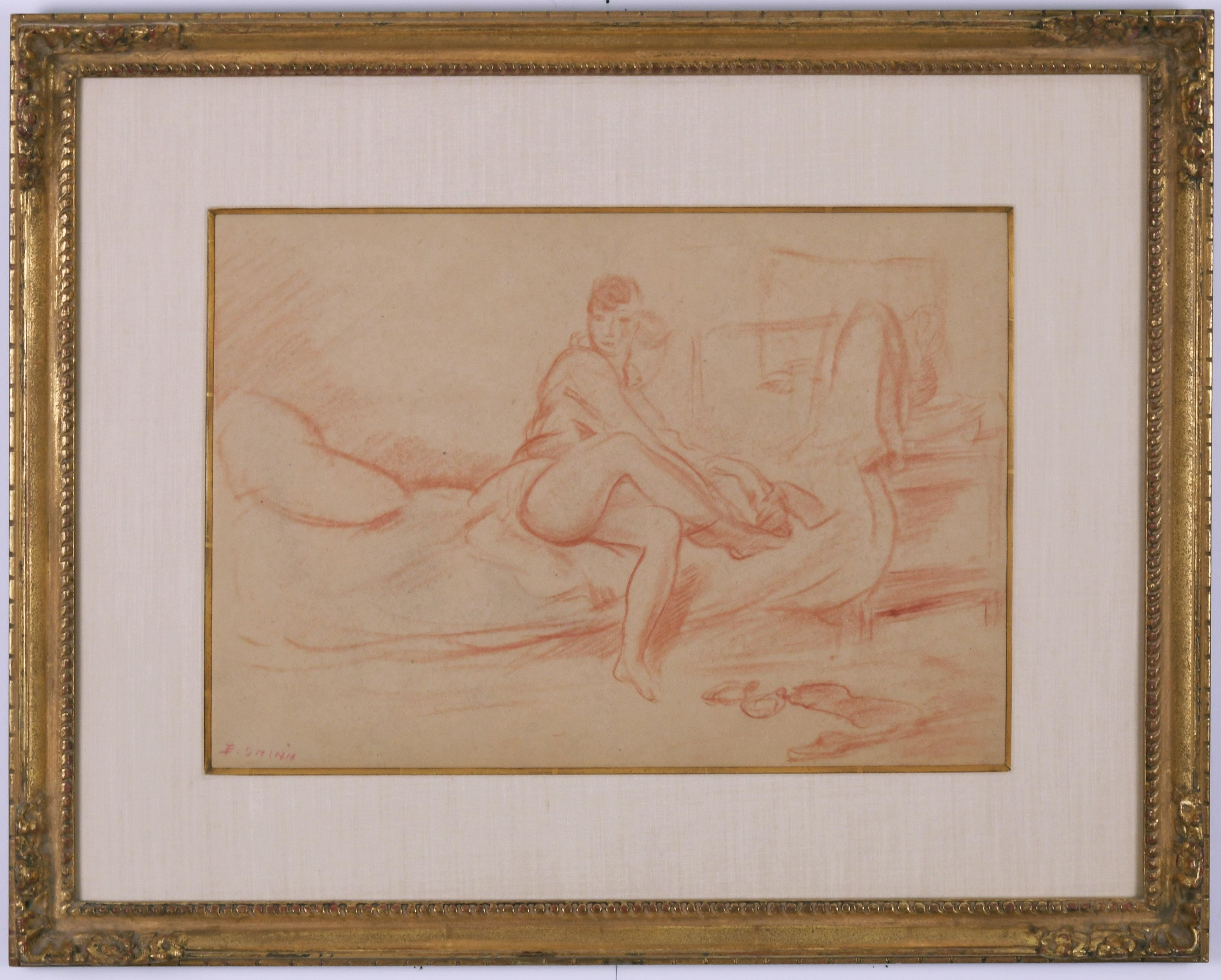Untitled (Woman Removing Her Stockings)
Conte crayon on paper. c. 1905
Signed lower right: E Shinn
Provenance:
James Graham & Sons, New York (labels)
Ronald C. Sloter, Columbus
Columbus College of Art and Design
De-accessed

Exhibited: Everett