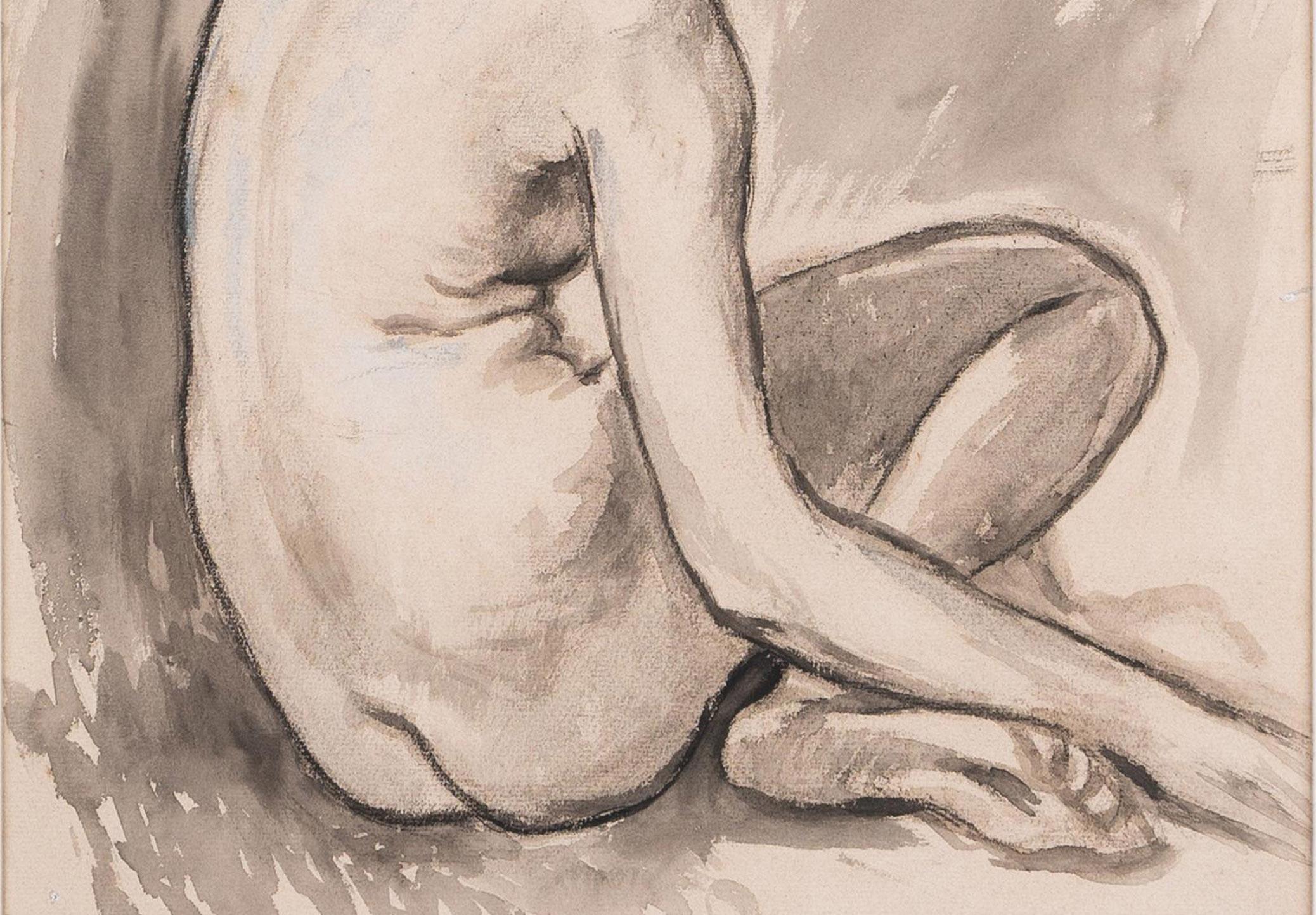 Femme assise nue avec un bras levé au-dessus de sa tête Seated female nude ... - French School Art by Henri Lebasque