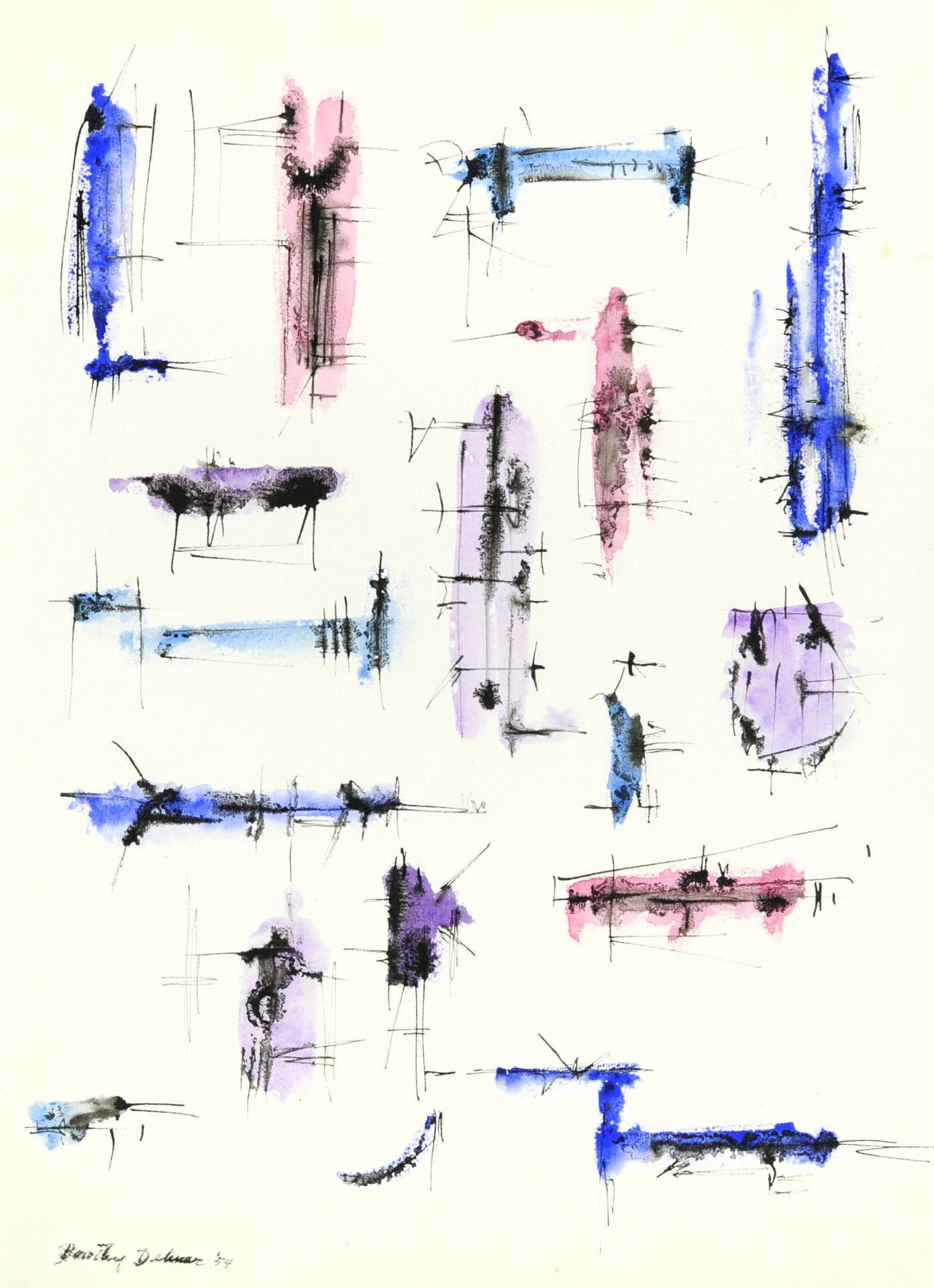 Dorothy Dehner Abstract Drawing - The Pinks and the Blues