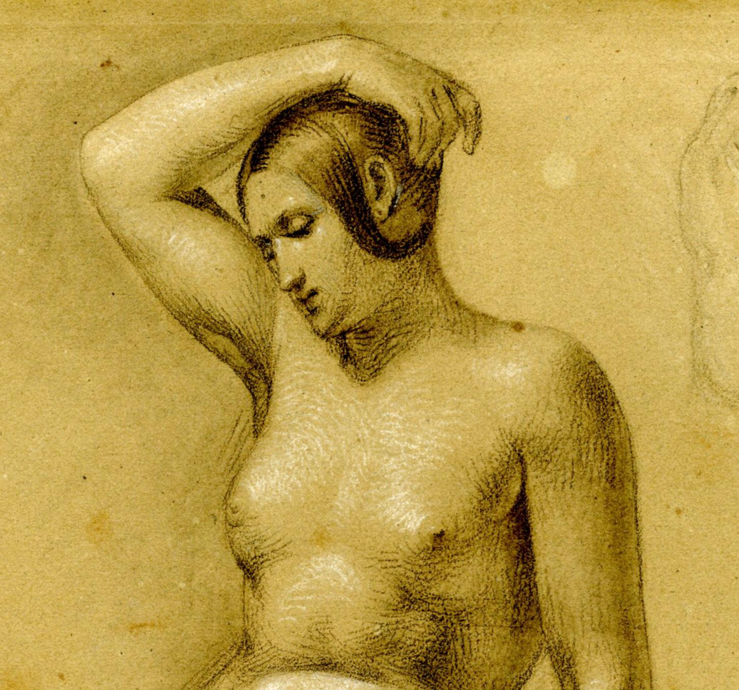 Study of a Seated Woman and Two Smaller Studies of the Same - Brown Nude by Henirich Schwemminger