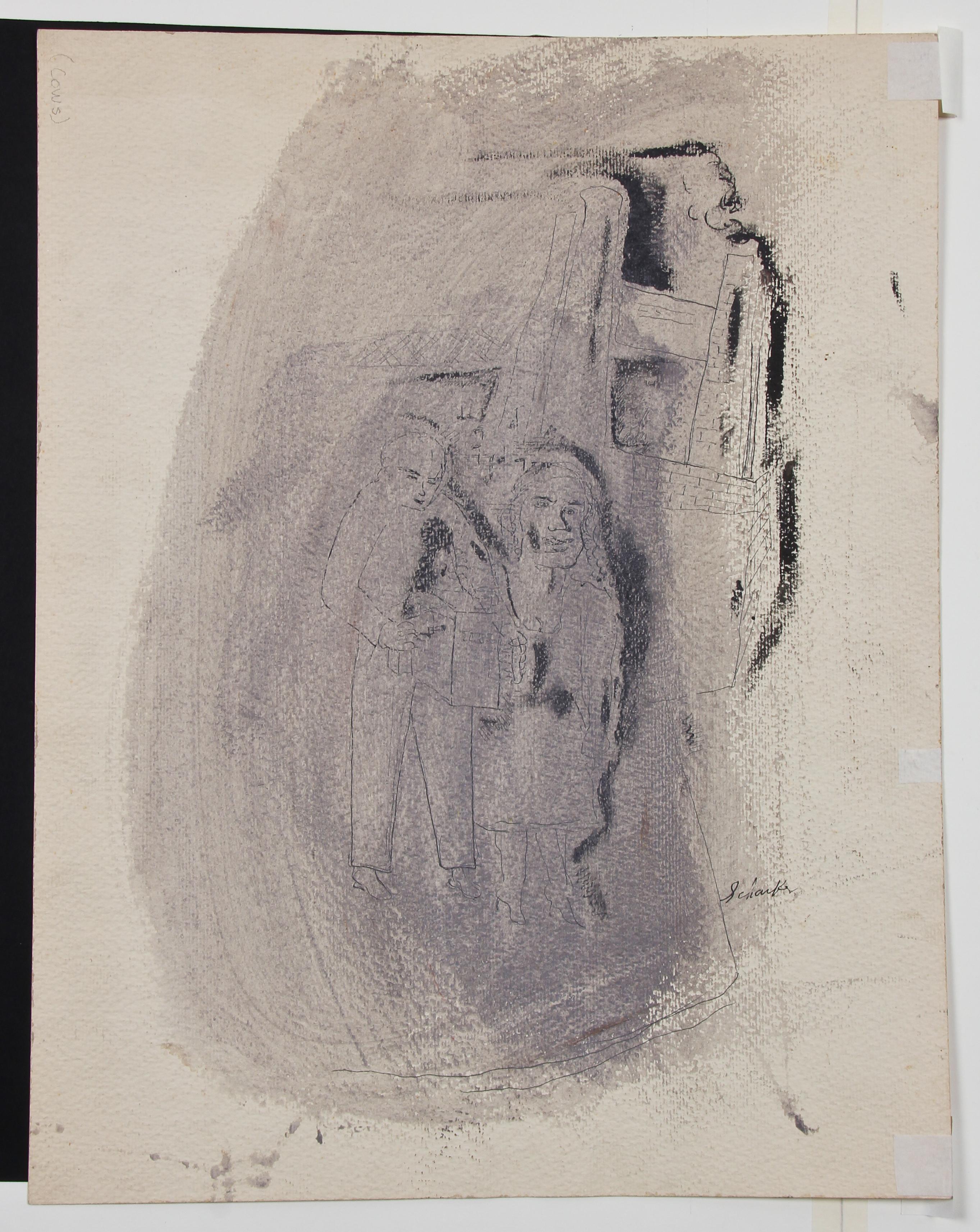 Mucche in un campo (Recto) Due figure in un interno (Verso) in vendita 3