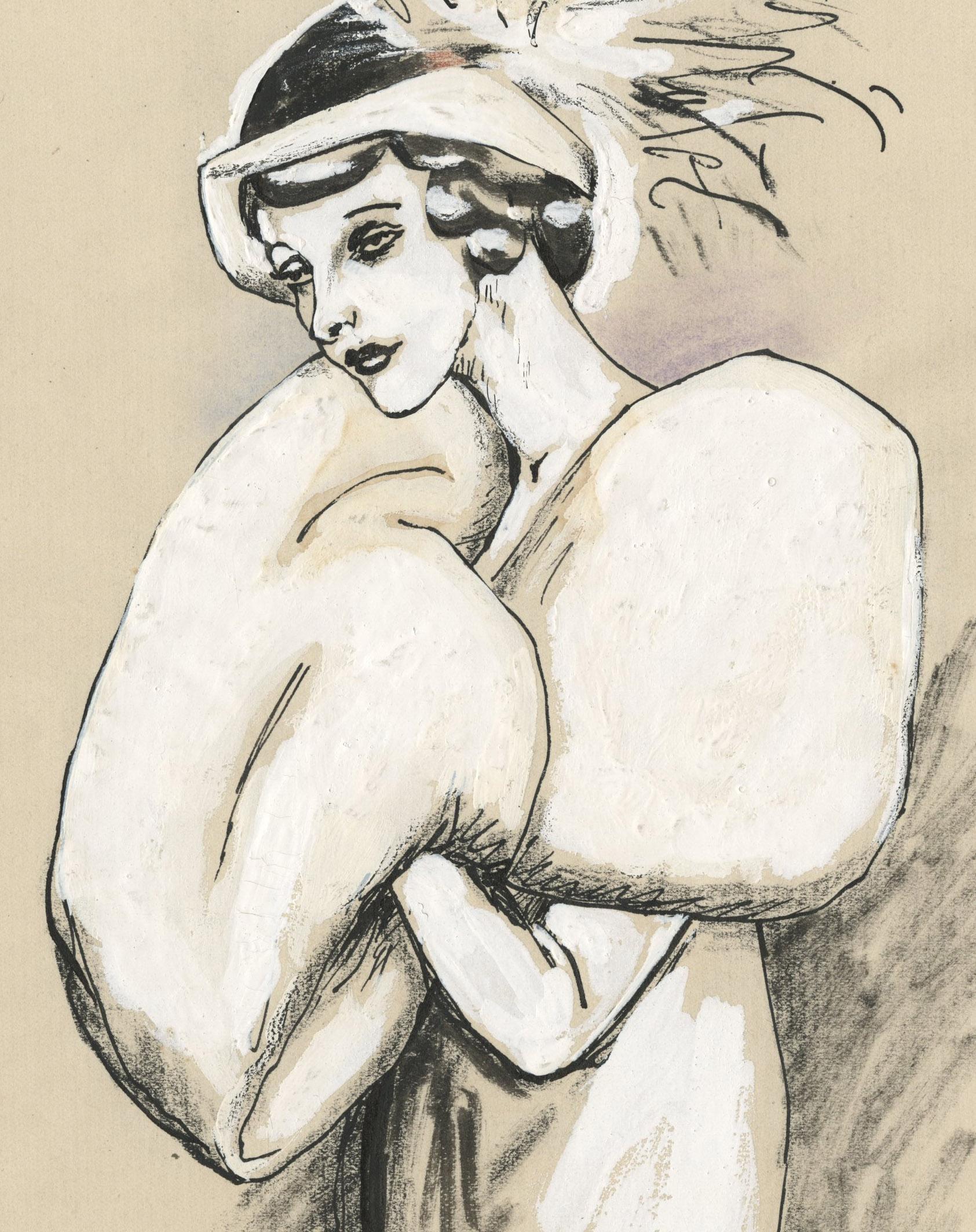 Femme dans une enveloppe de fourrure - Art déco Art par Rudolf Bauer