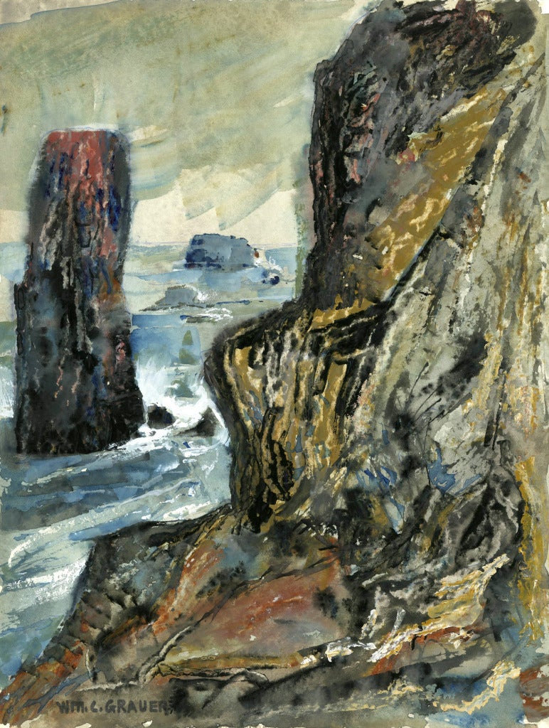 William C. Grauer Landscape Art - untitled (Rocks along the Coast)
