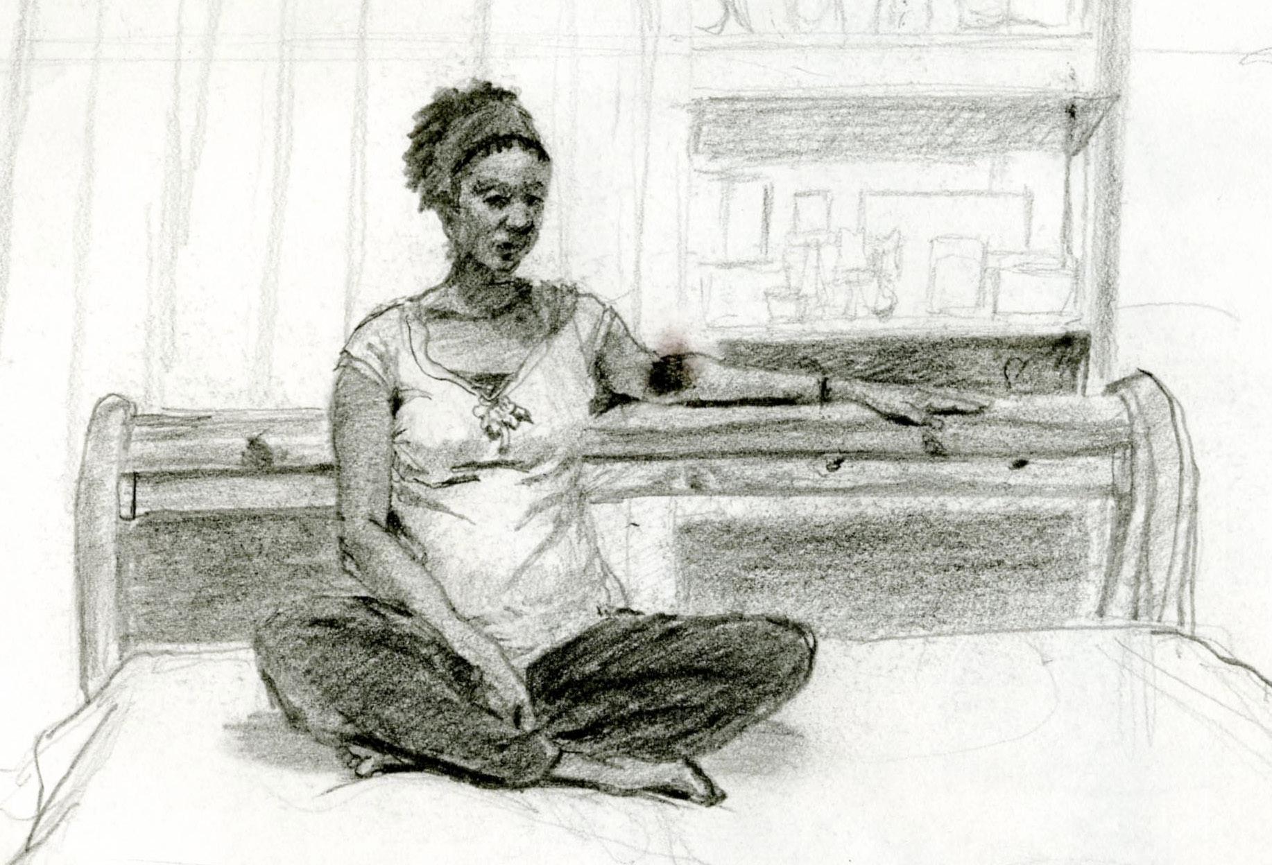 Untitled (Letitia, pregnant with Rising Sun)
Graphite on paper, 2005
Signed: 