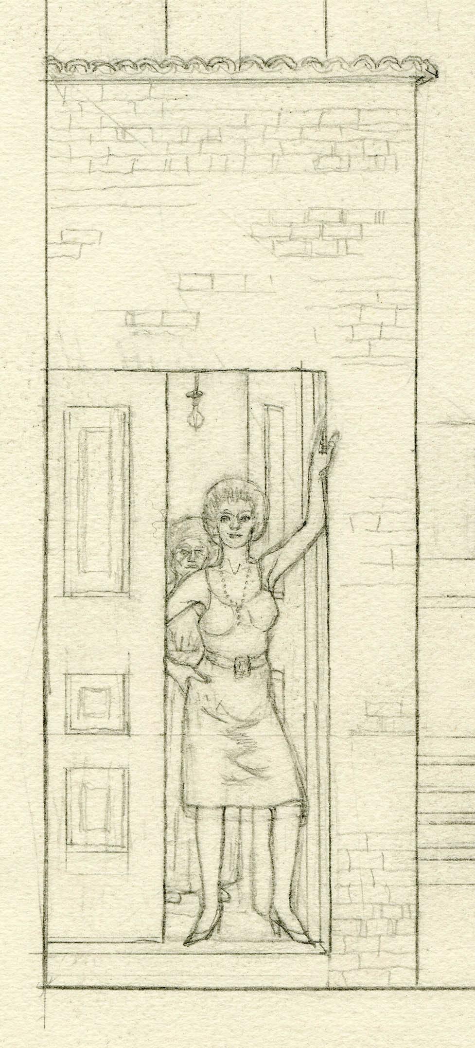 Study of an Italian Town with Women in a Doorway - Art by Jared French