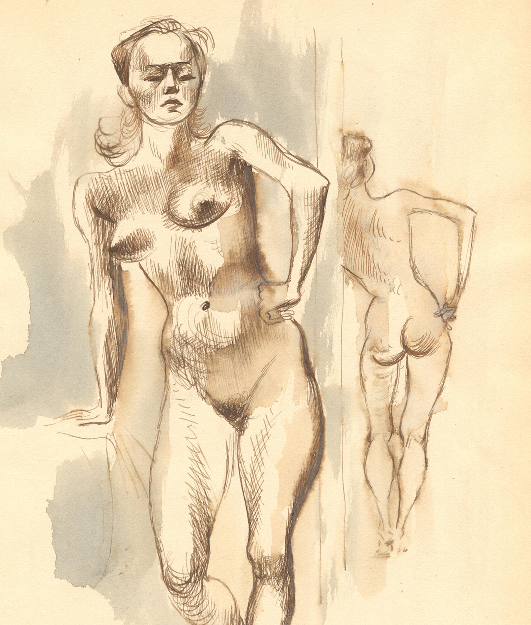 Nude in a Mirror
Ink and wash on paper, n.d.
Signed in red ink lower right (see photo)
Illustrated: Elliott & Wooden, page 153, a monograph on the artist's drawings
      Note: a copy of the book accompanies the drawing
Provenance: Estate of the