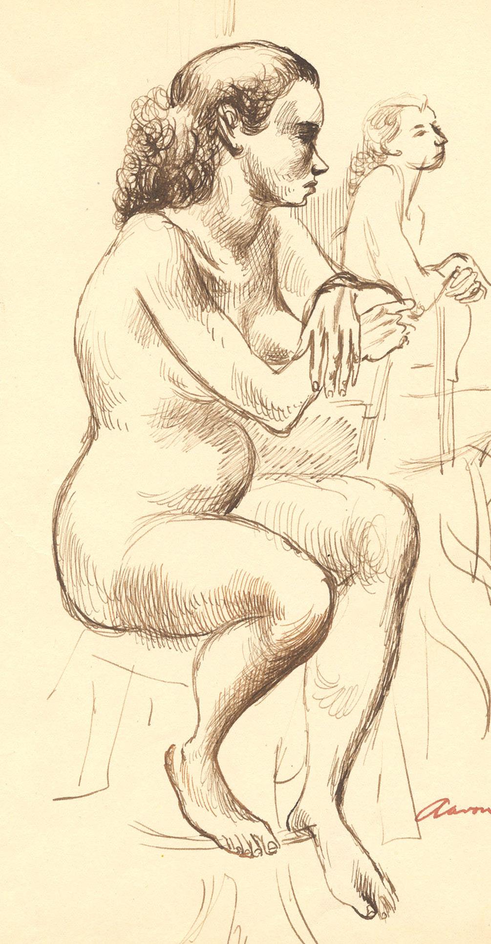 Nackt auf einem Hocker (Gelb), Nude, von Aaron Bohrod
