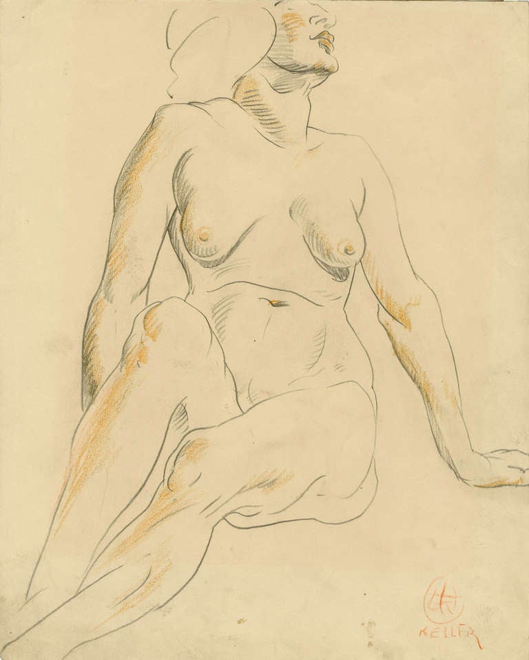 Henry Keller Nude - Untitled (seated female nude)