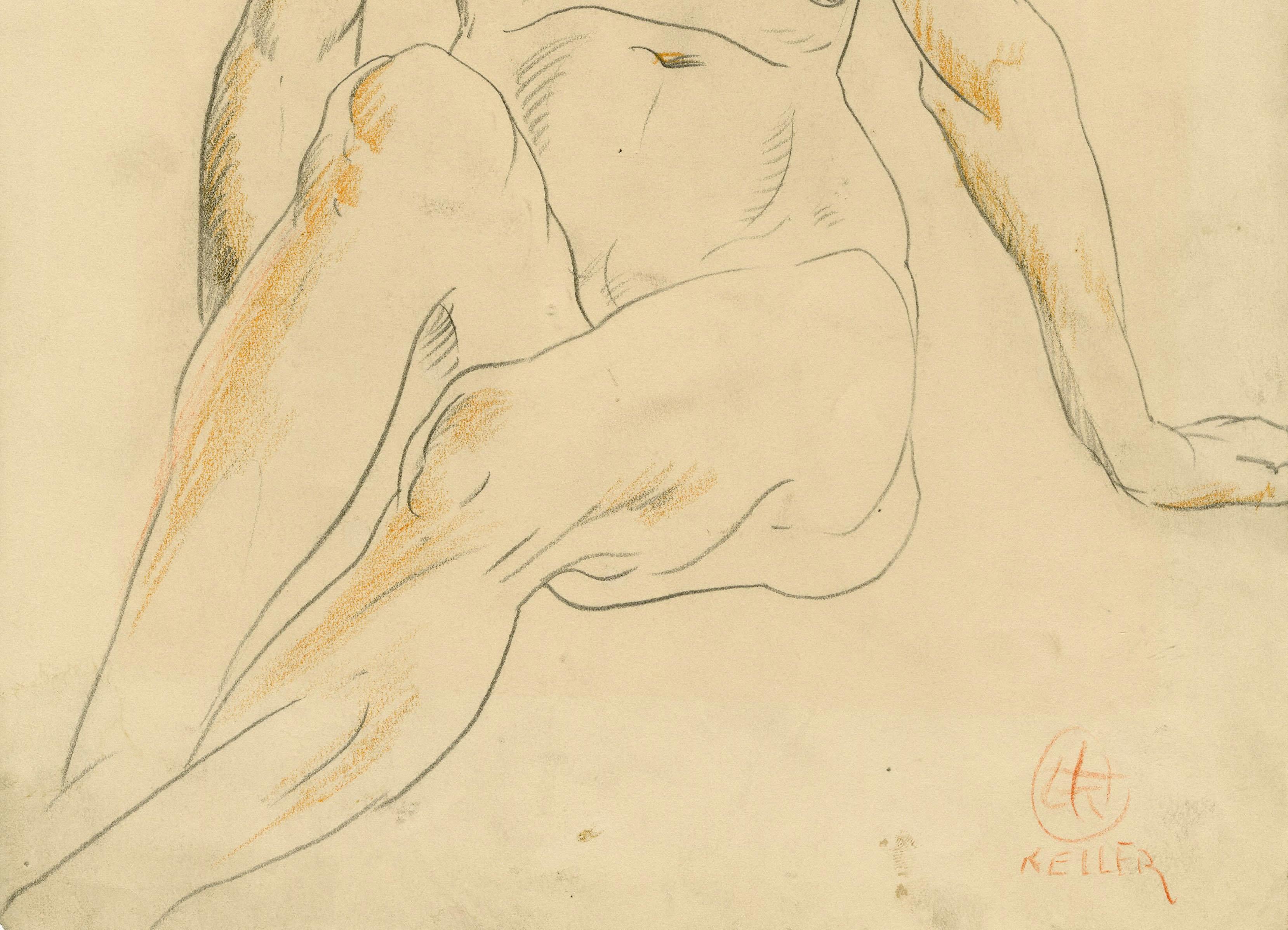 Untitled (seated female nude) - American Modern Art by Henry Keller