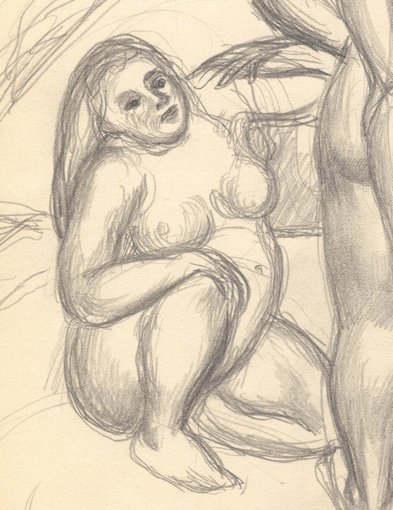 Drei Aktfiguren in einem Garten (Beige), Nude, von Aaron Bohrod