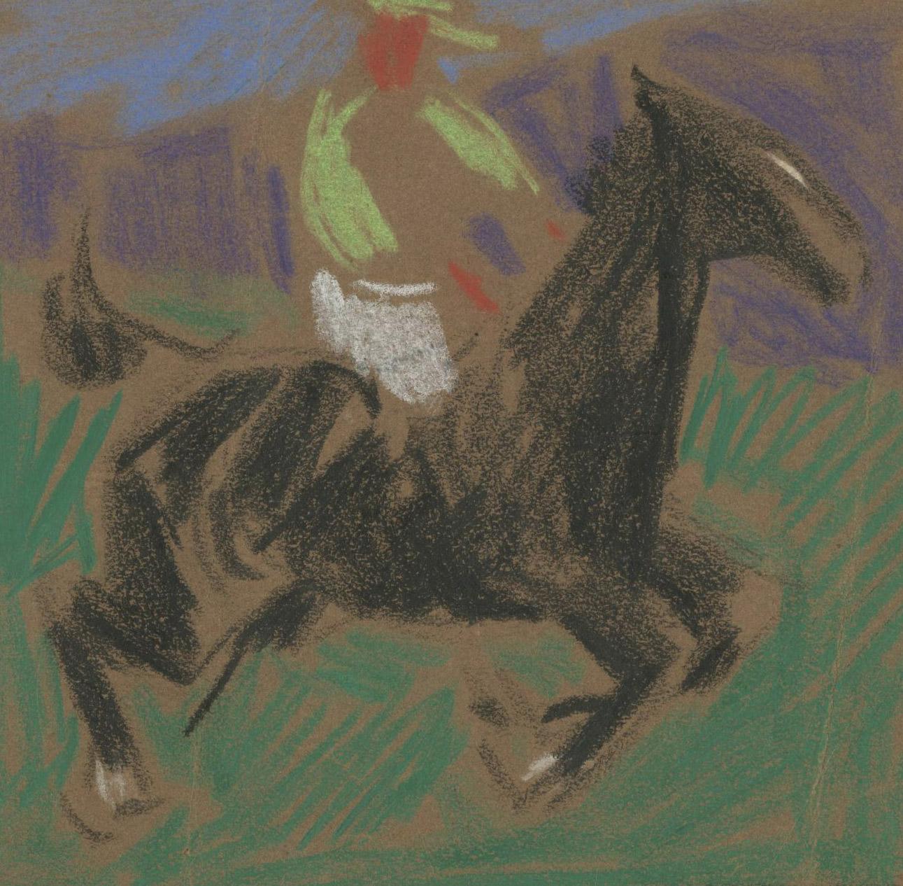 unbetitelt (Polospieler zu Pferd) (Grau), Animal Art, von Henry George Keller