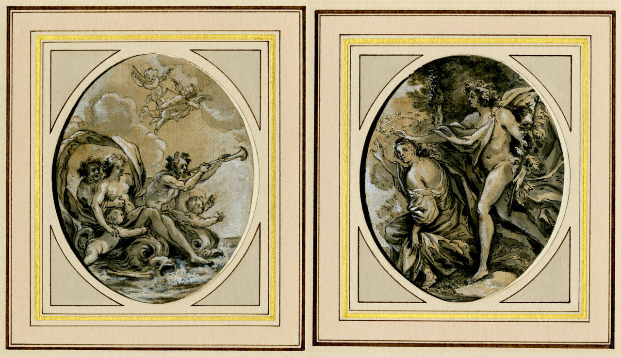 Charles Joseph Natoire Portrait – Ein Paar ovale Zeichnungen für Ovid, Metamophoses