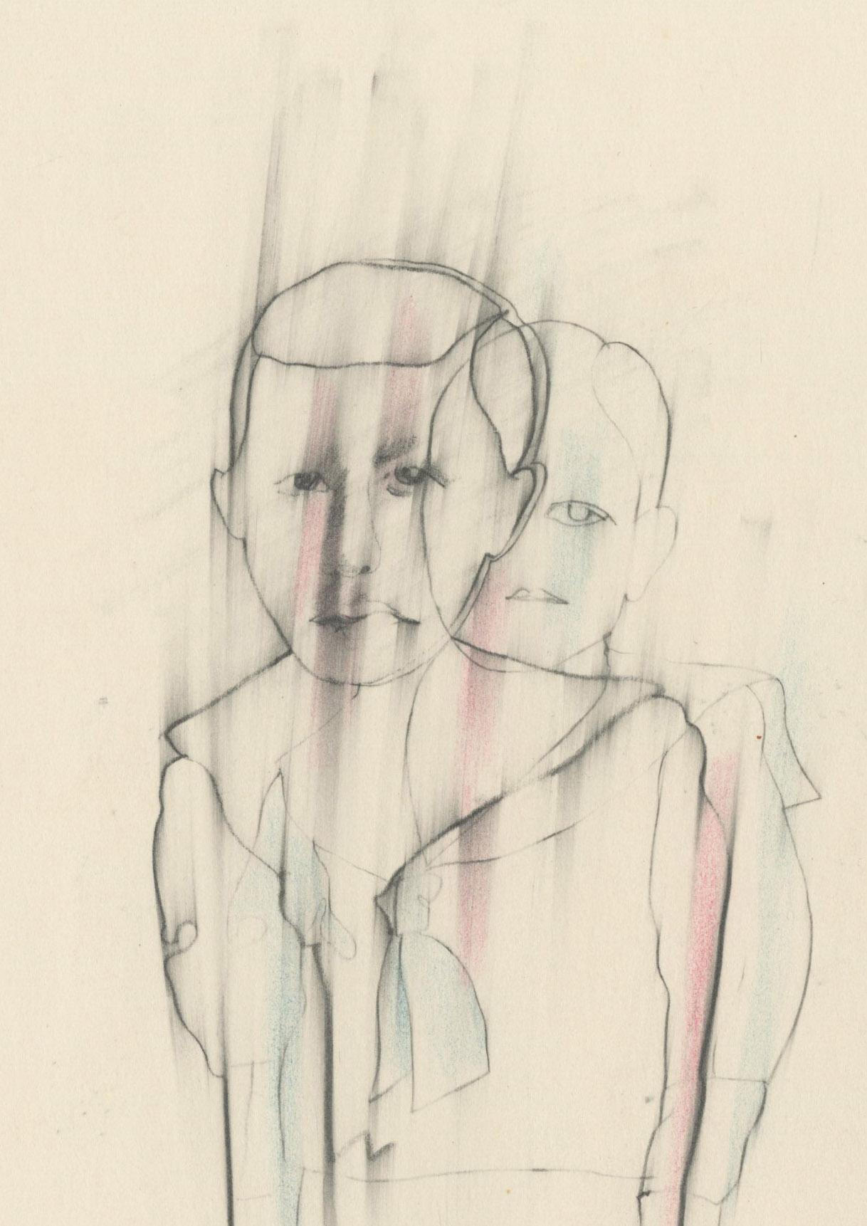 Deux garçons (l'un debout, l'autre assis et dessinant) - Art de Mary Spain