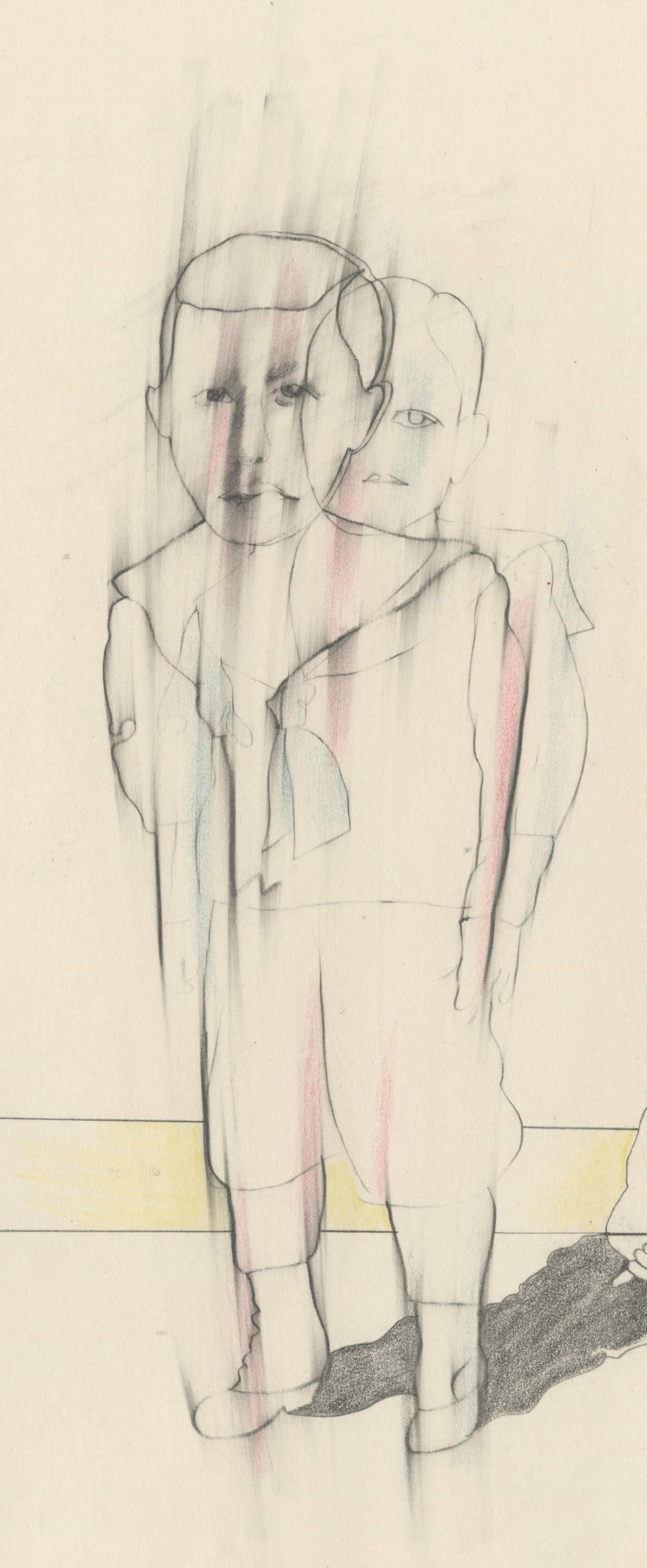 Two Boys (one standing, the other seated and drawing) - Contemporary Art by Mary Spain