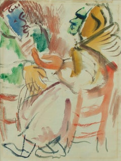 Untitled (Double sided watercolor)  Recto: Figures seated at a table
