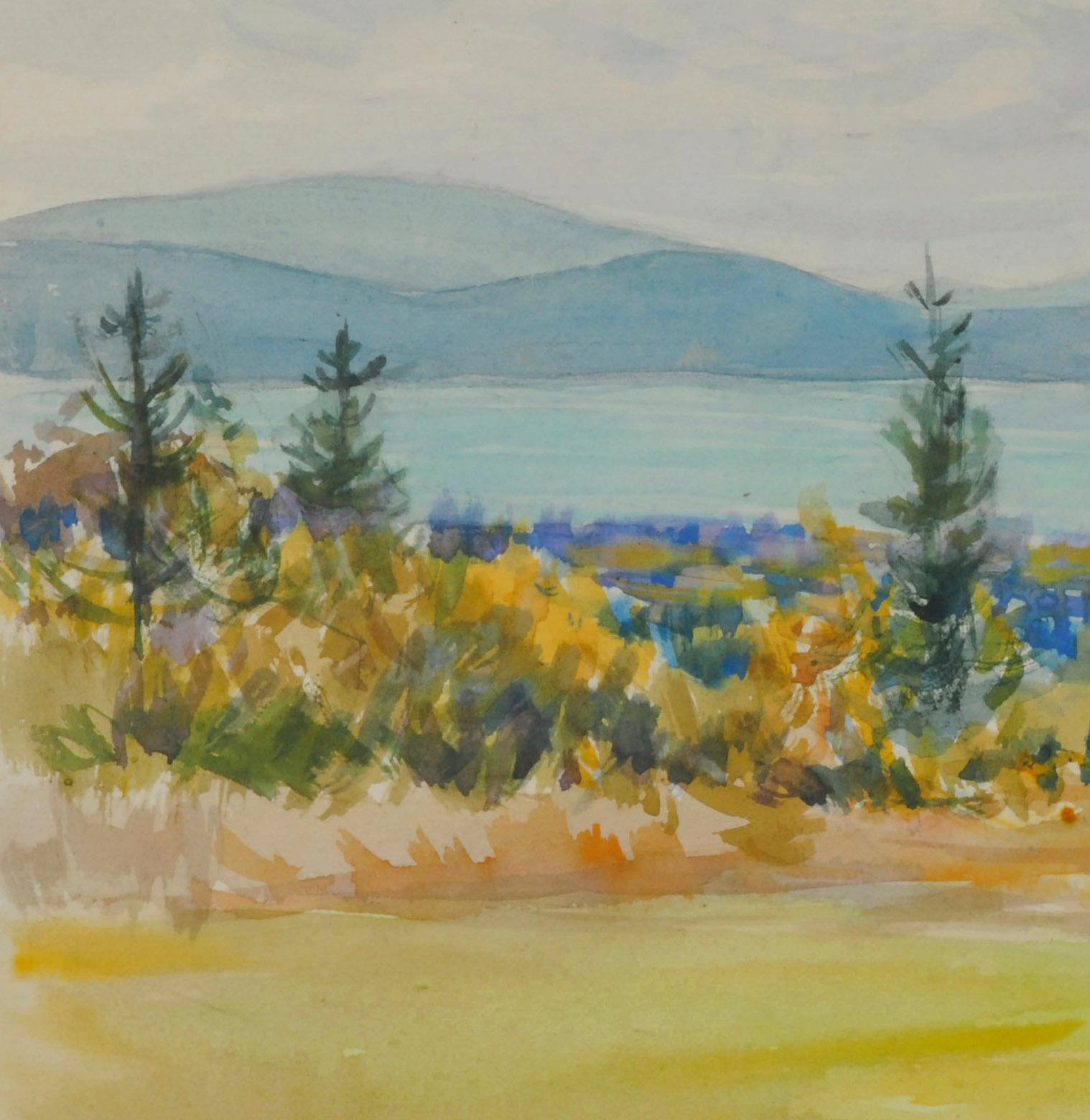 Gouldsboro Oeste (Mirando a través de los Estrechos del Monte Desierto) - Art impresionista estadounidense de Greta Allen